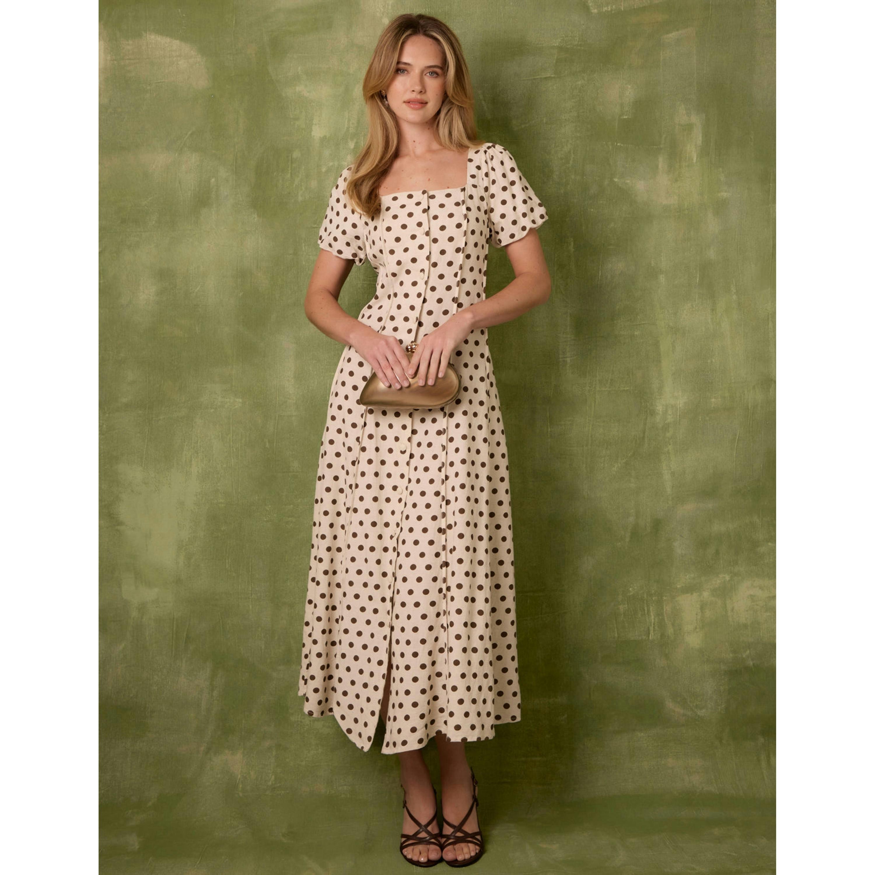 Blue Vanilla Milkmaid Polka Dot Puff Sleeve Dress  in Ivory , view 6 of 6