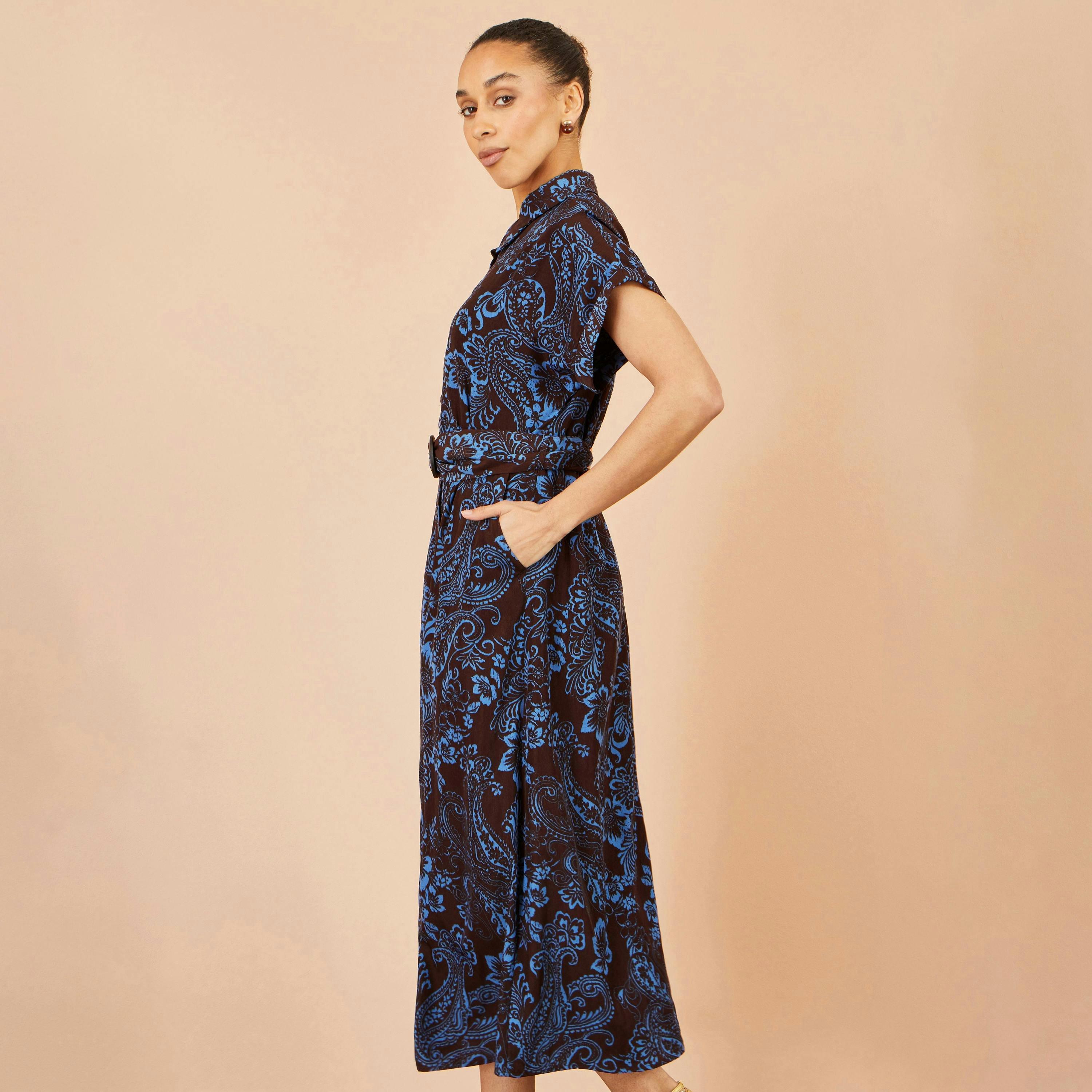 Yumi Brown Paisley Midi Shirt Dress , view 2 of 6