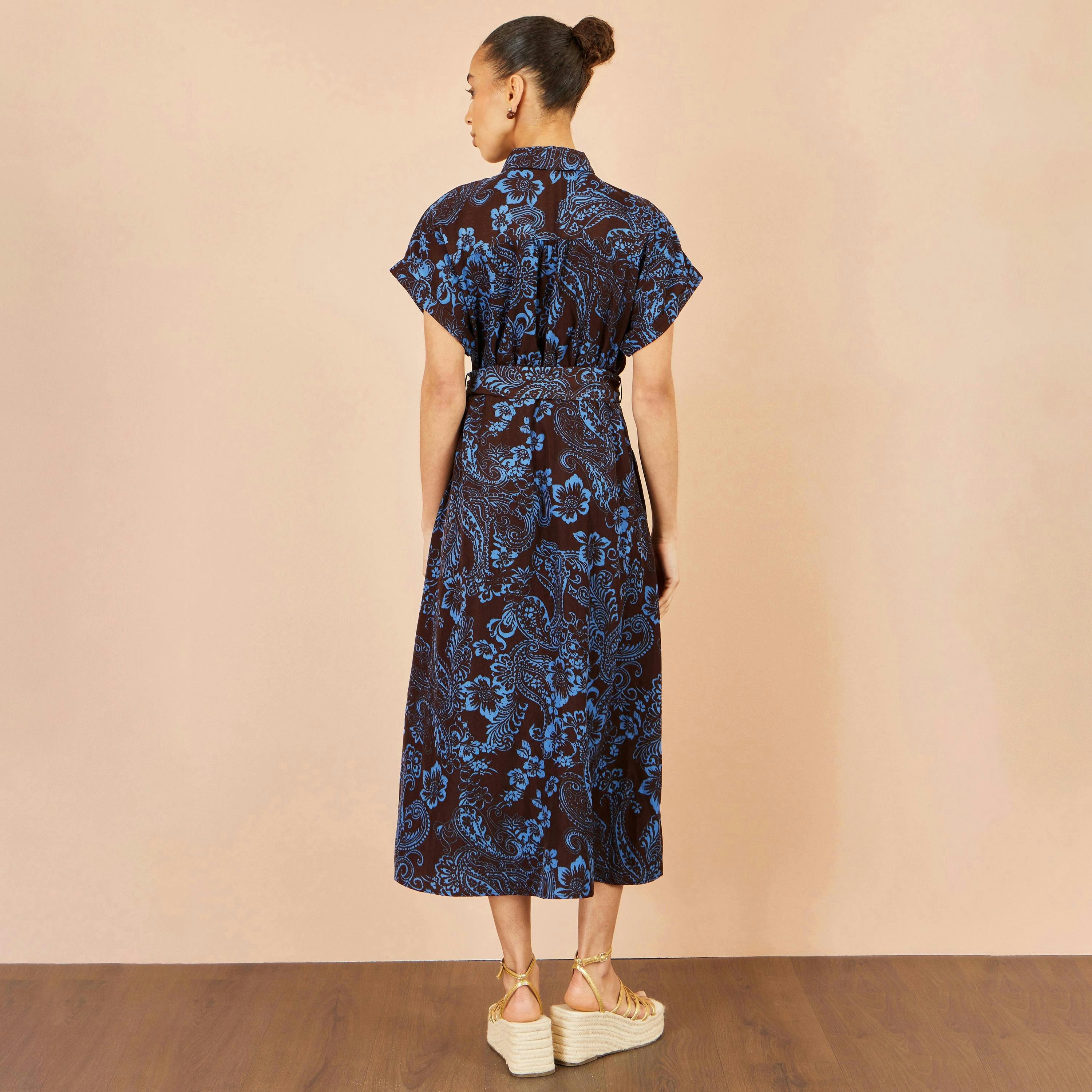 Yumi Brown Paisley Midi Shirt Dress , view 5 of 6