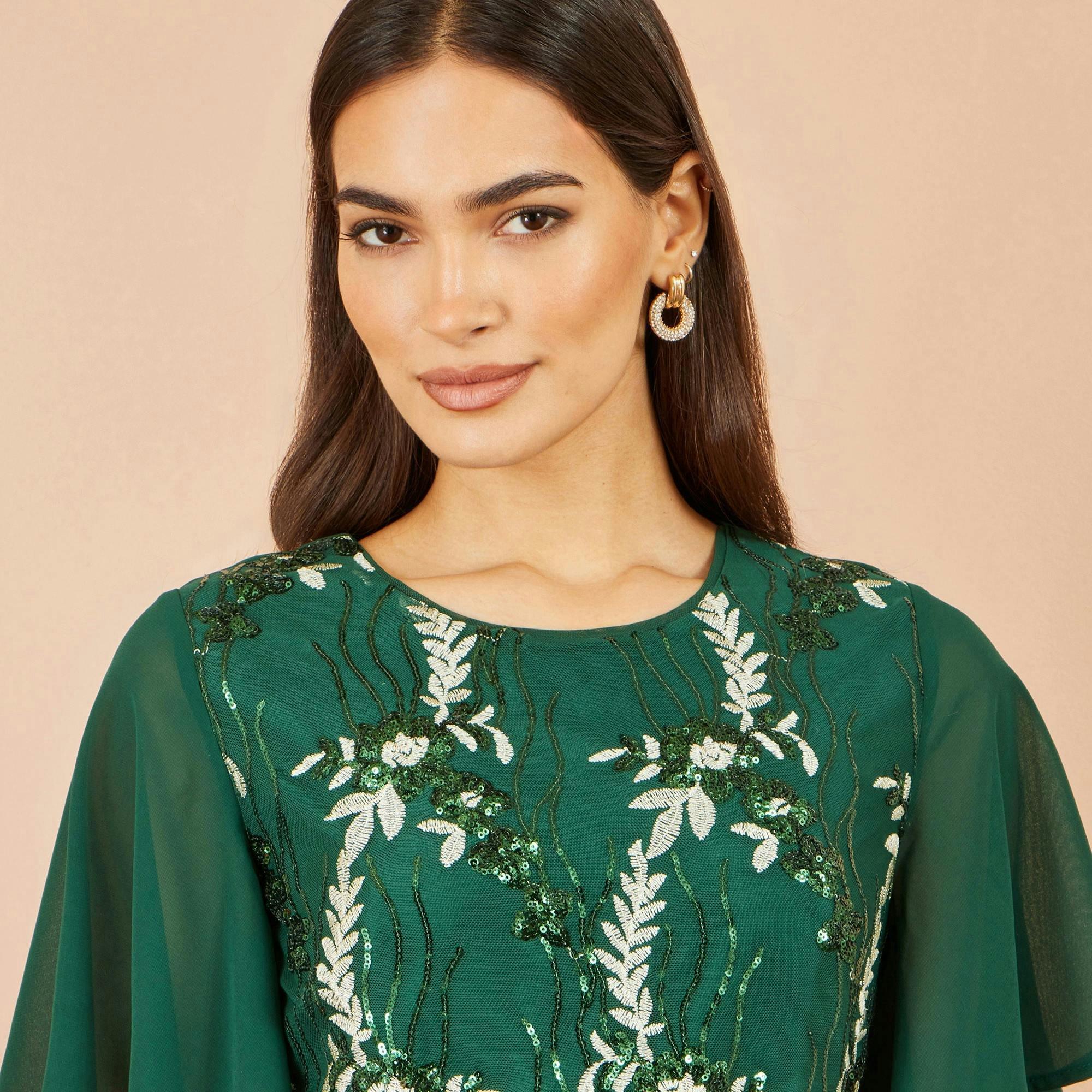 Yumi Green Sequin Embroidered Pleated Midi Dress , view 5 of 5