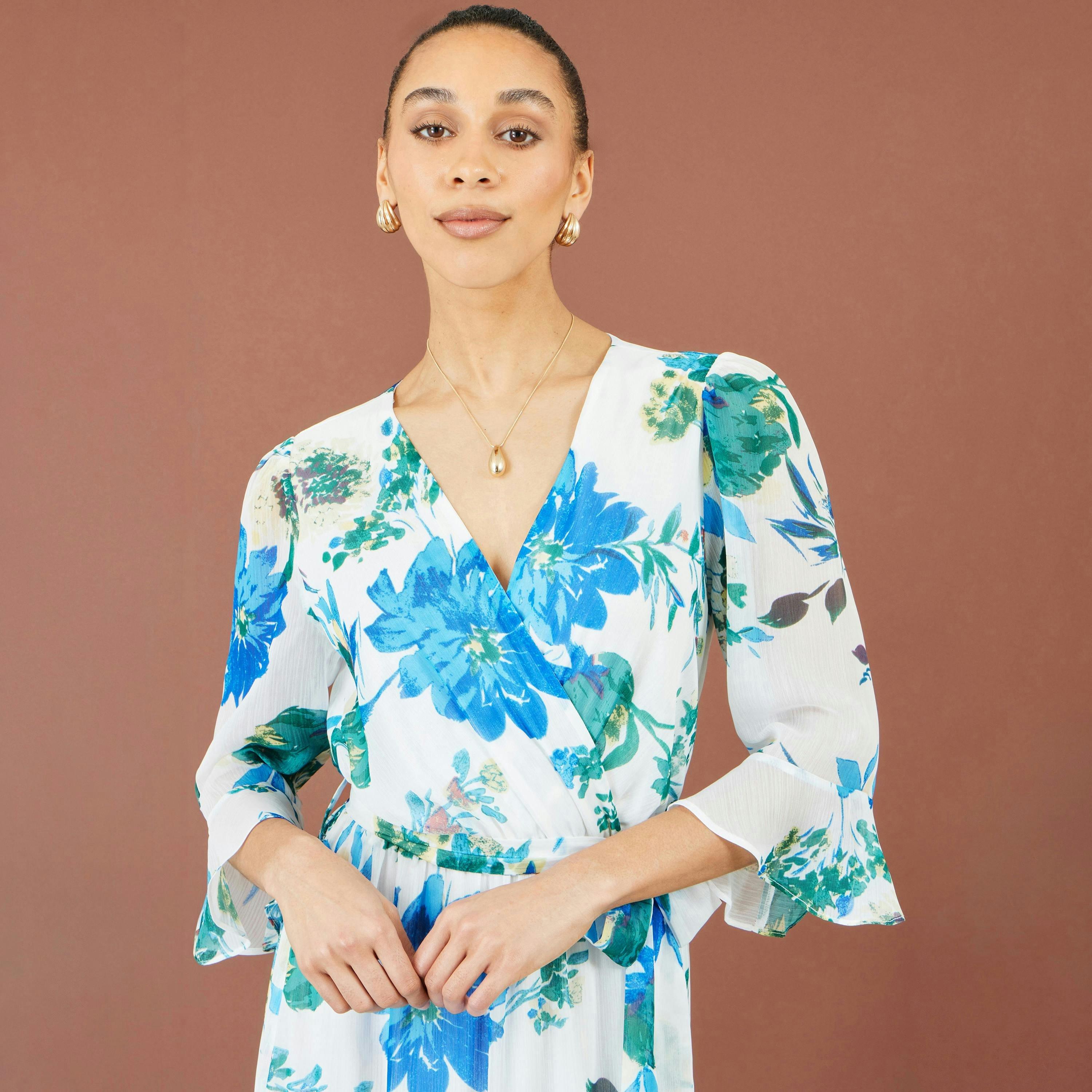 Yumi White Floral Maxi Wrap Dress , view 2 of 5