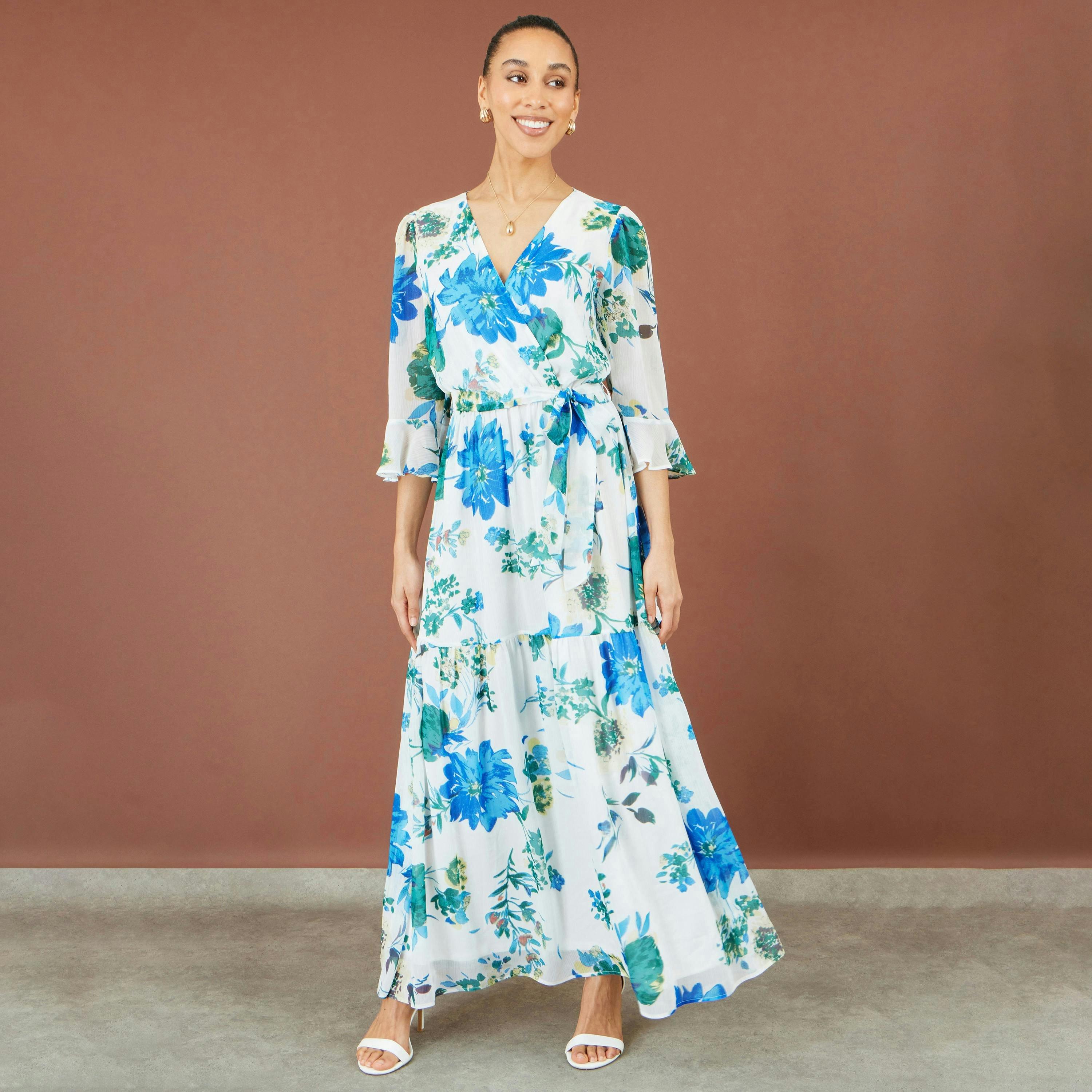 Yumi White Floral Maxi Wrap Dress , view 3 of 5