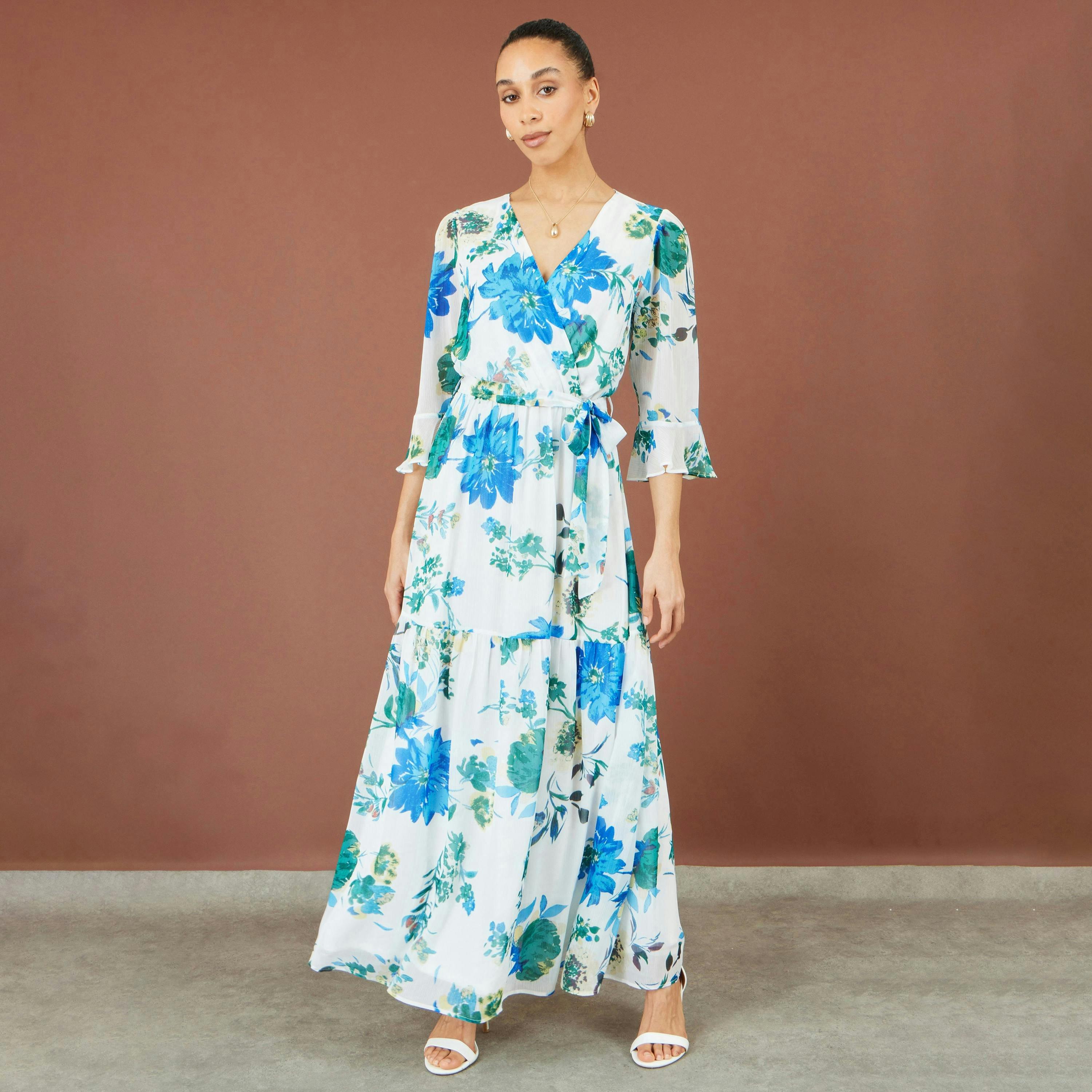 Yumi White Floral Maxi Wrap Dress , view 4 of 5