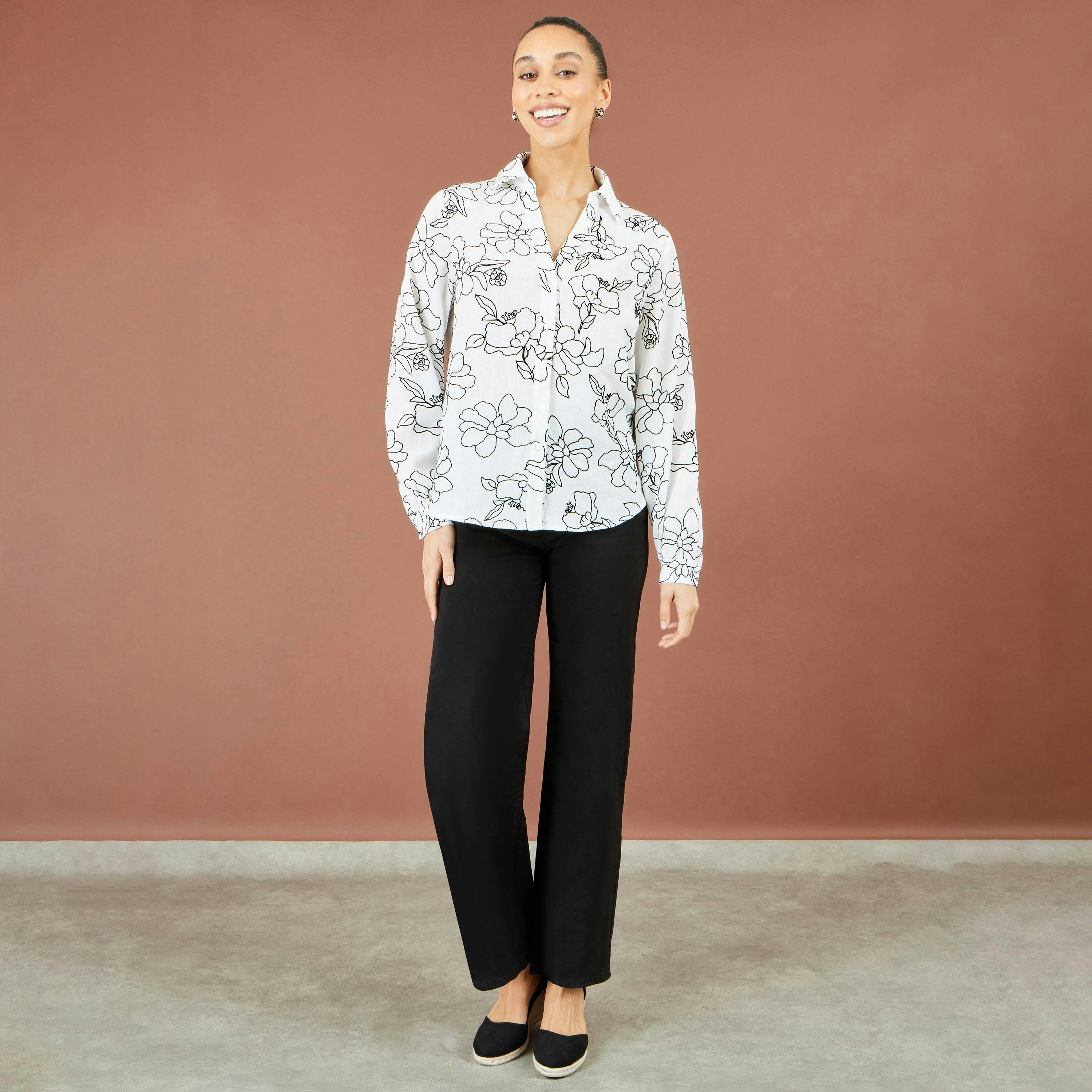 Yumi White Scribble Floral Embroidered Shirt , view 3 of 5