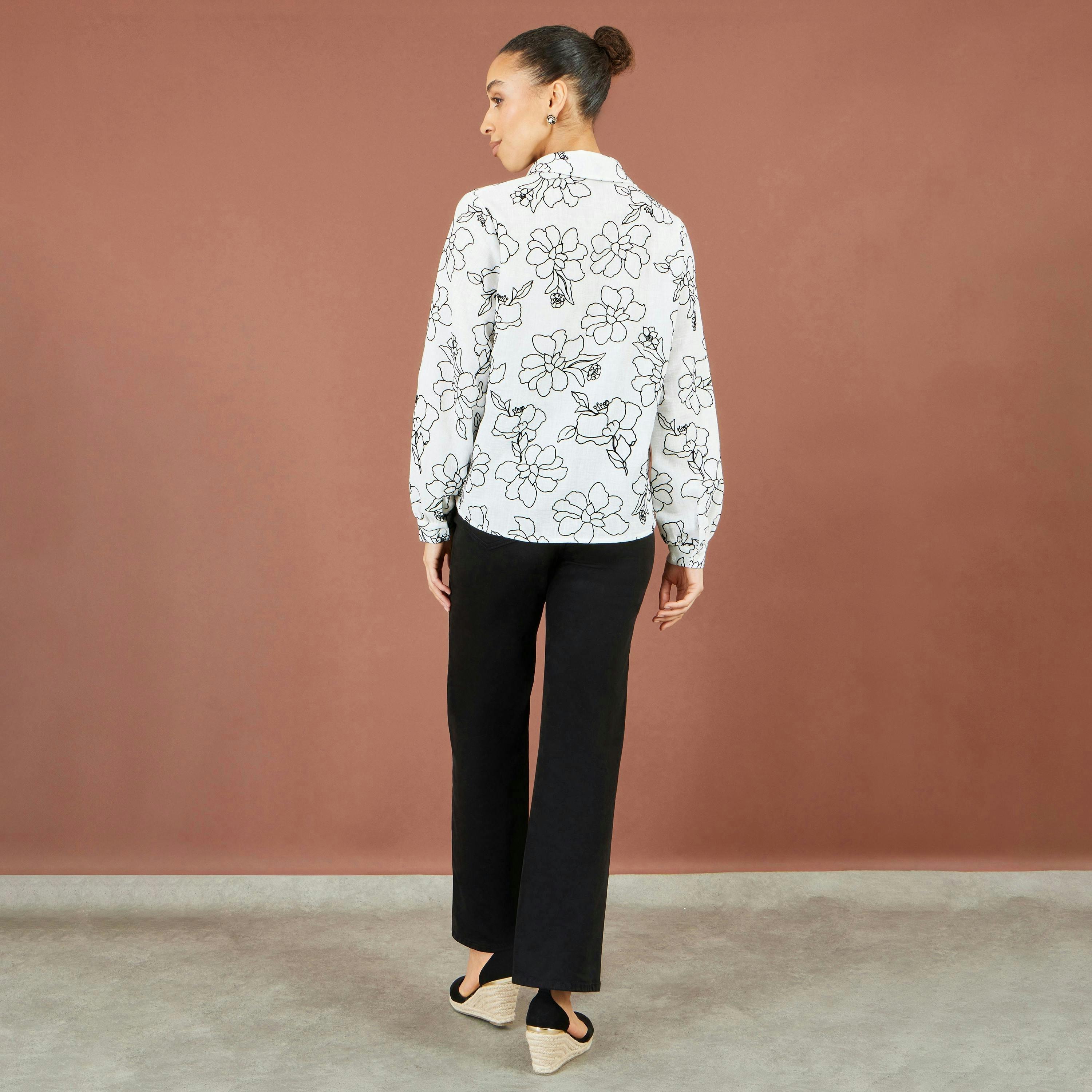 Yumi White Scribble Floral Embroidered Shirt , view 4 of 5