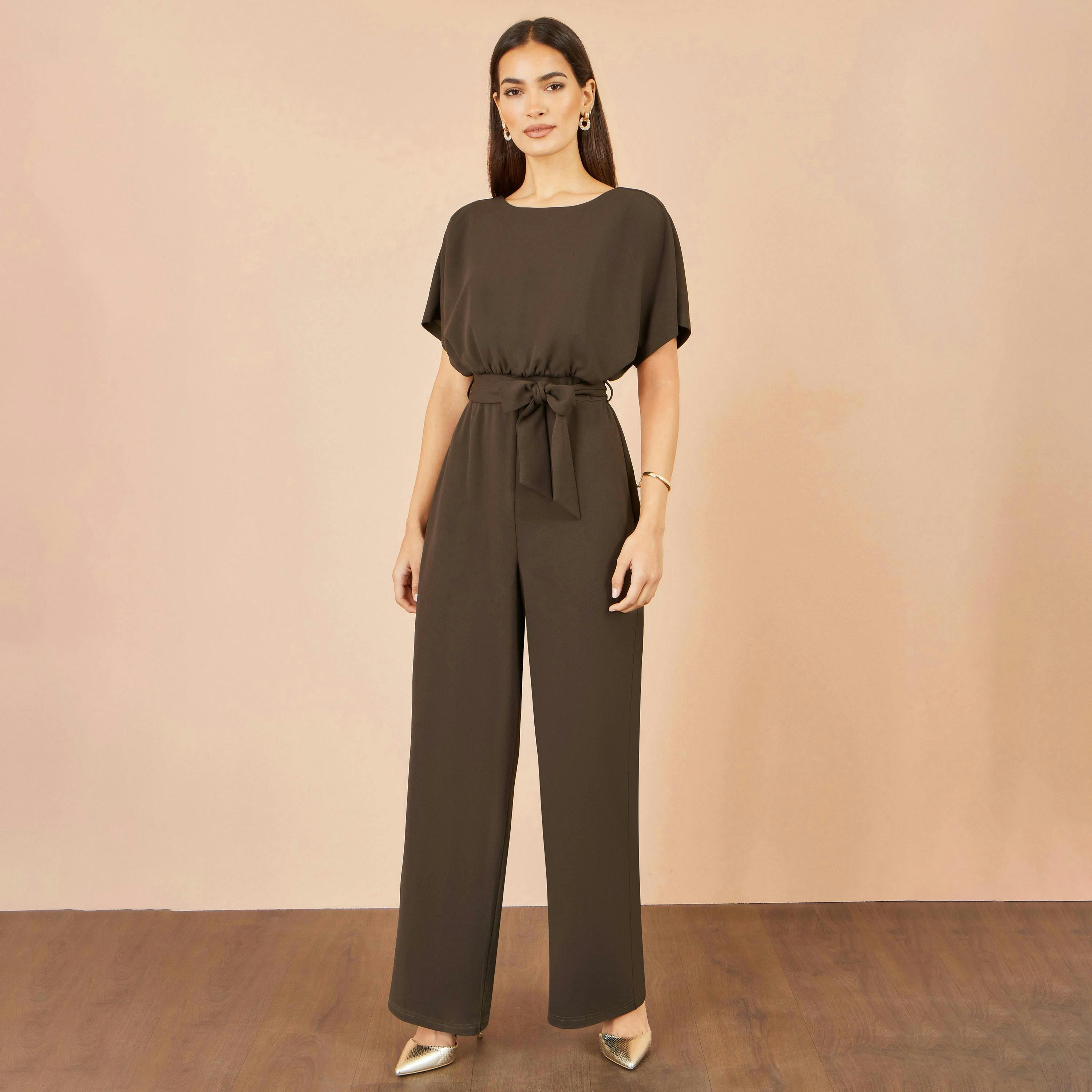 Yumi Brown Batwing Stretch Jumpsuit , view 3 of 4