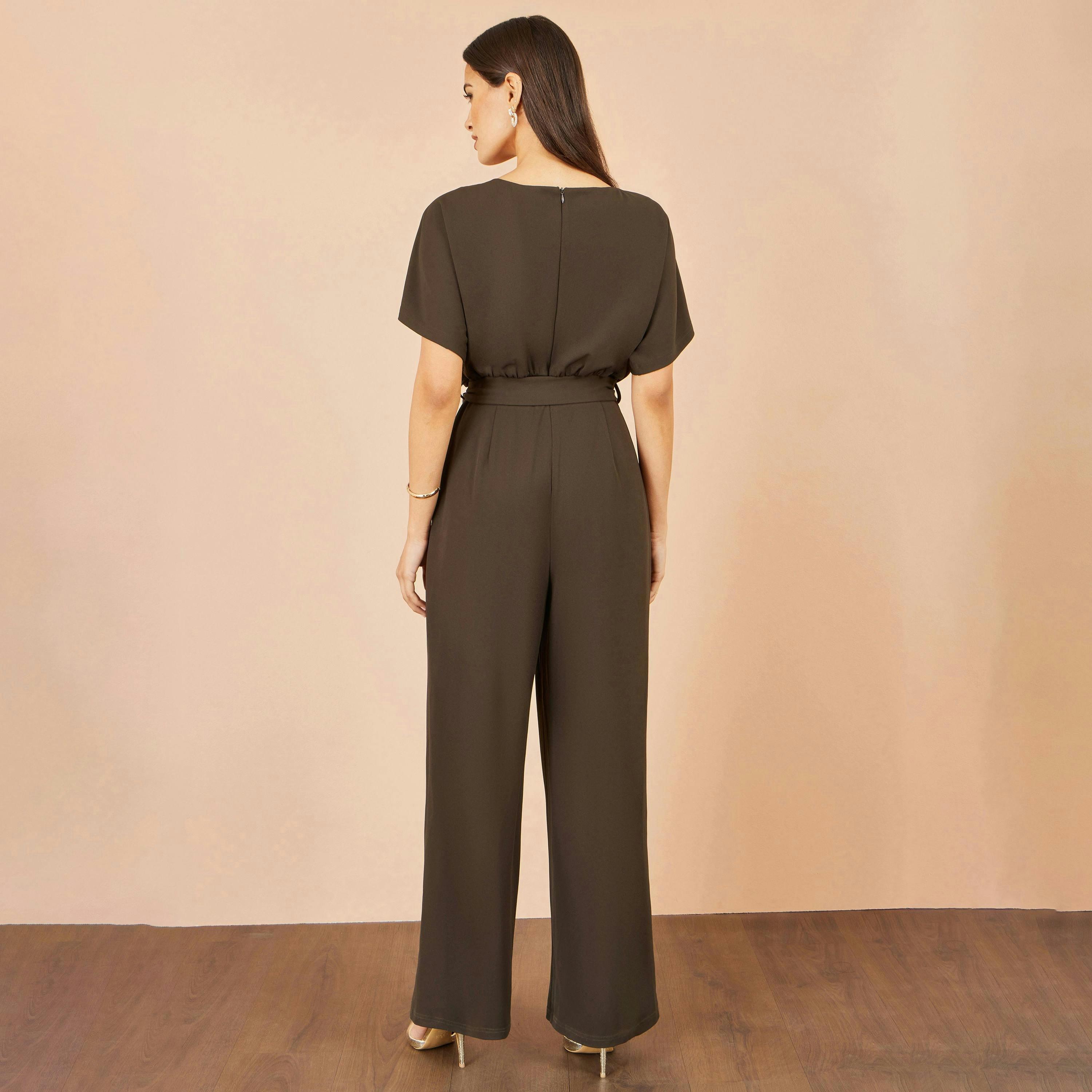 Yumi Brown Batwing Stretch Jumpsuit , view 4 of 4