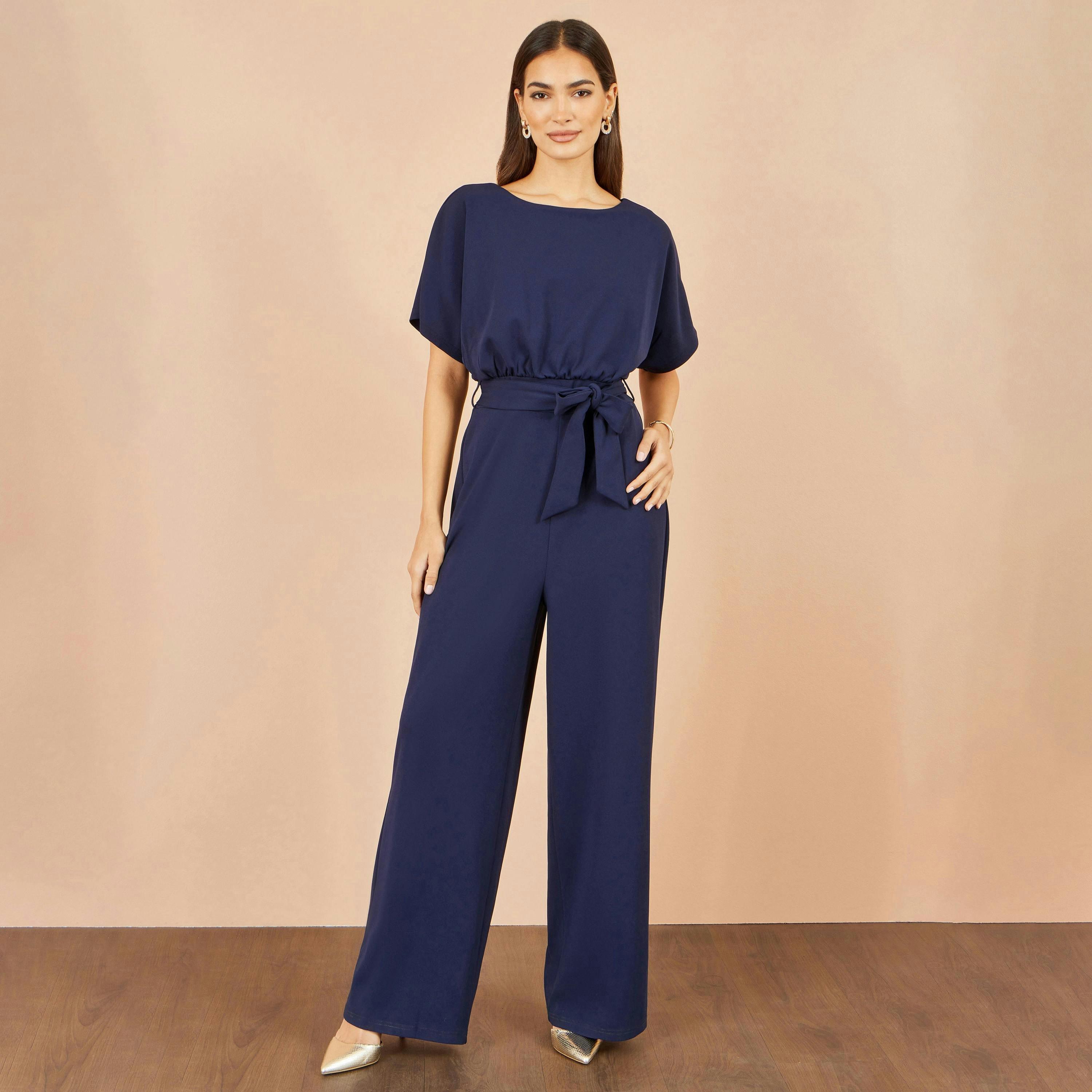 Yumi Navy Batwing Stretch Jumpsuit , view 2 of 4