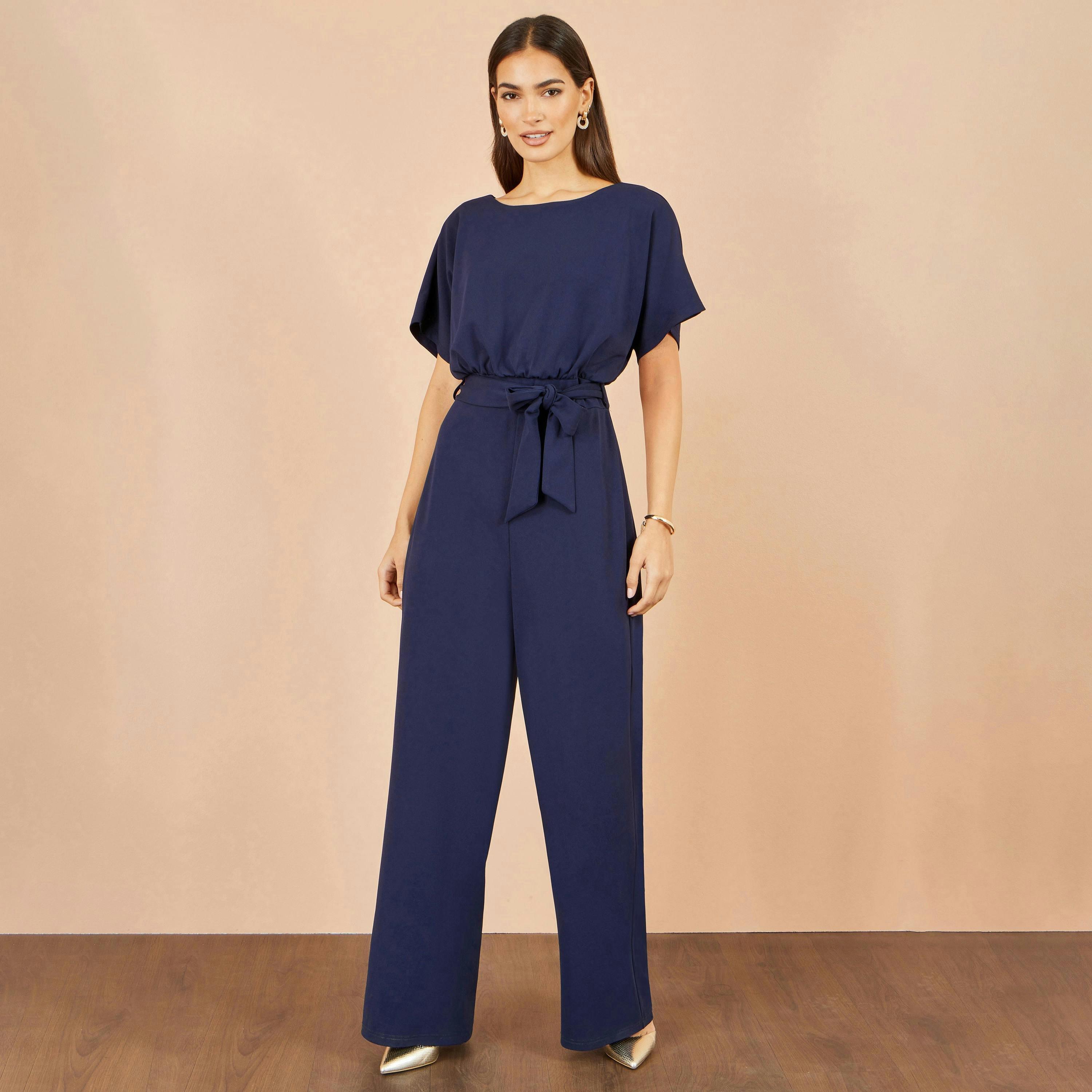 Yumi Navy Batwing Stretch Jumpsuit , view 3 of 4