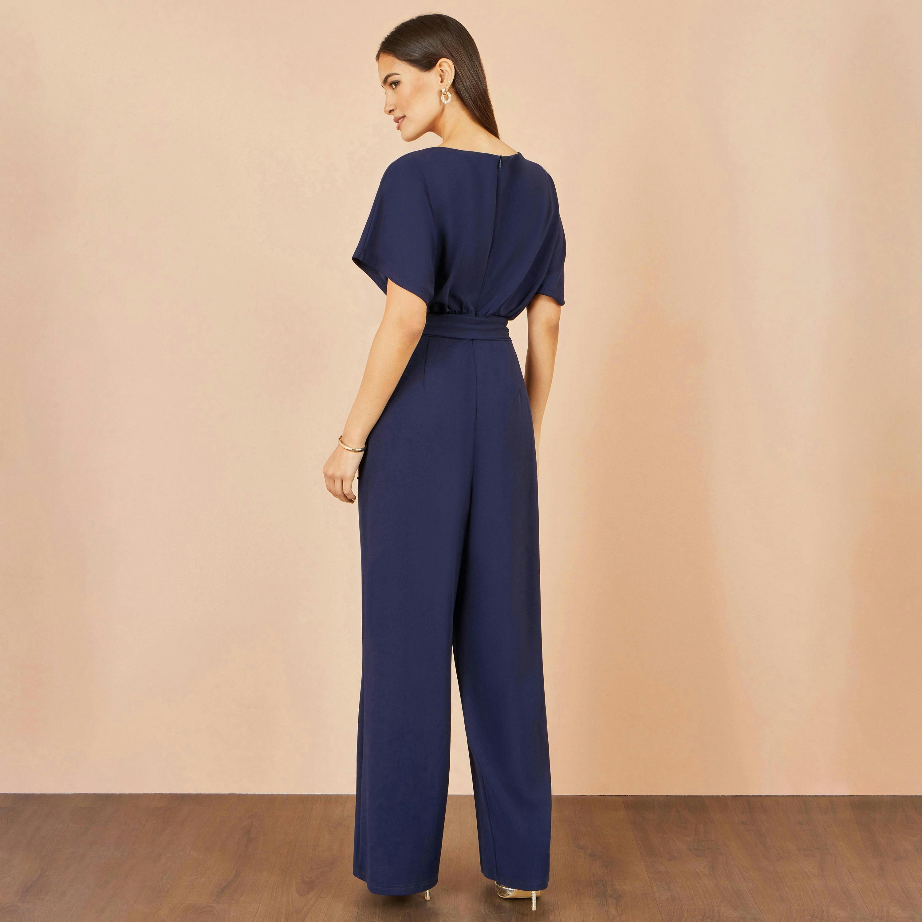 Yumi Navy Batwing Stretch Jumpsuit , view 4 of 4