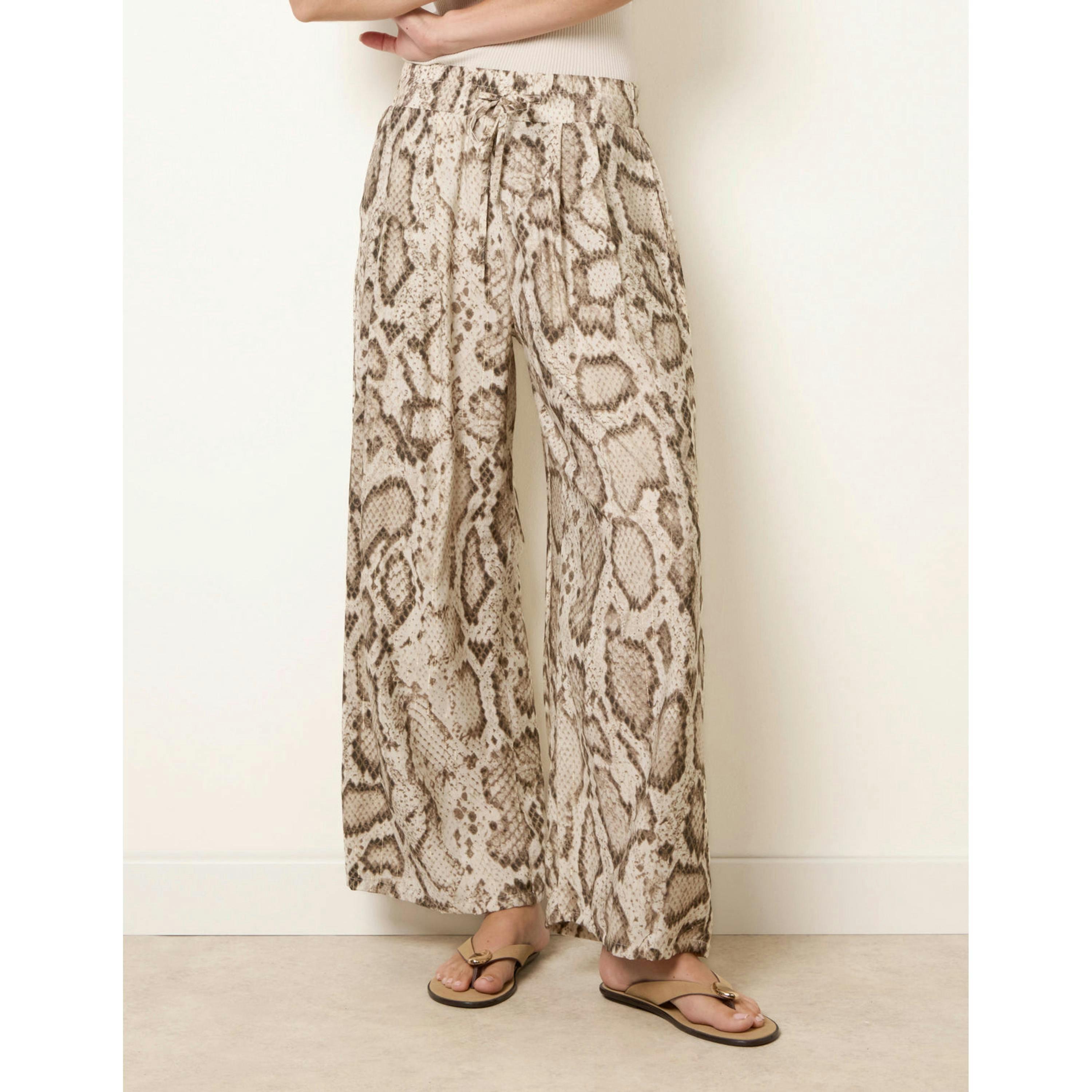Blue Vanilla Snake Print Drawstring Wide Leg Trousers  in Beige , view 4 of 4