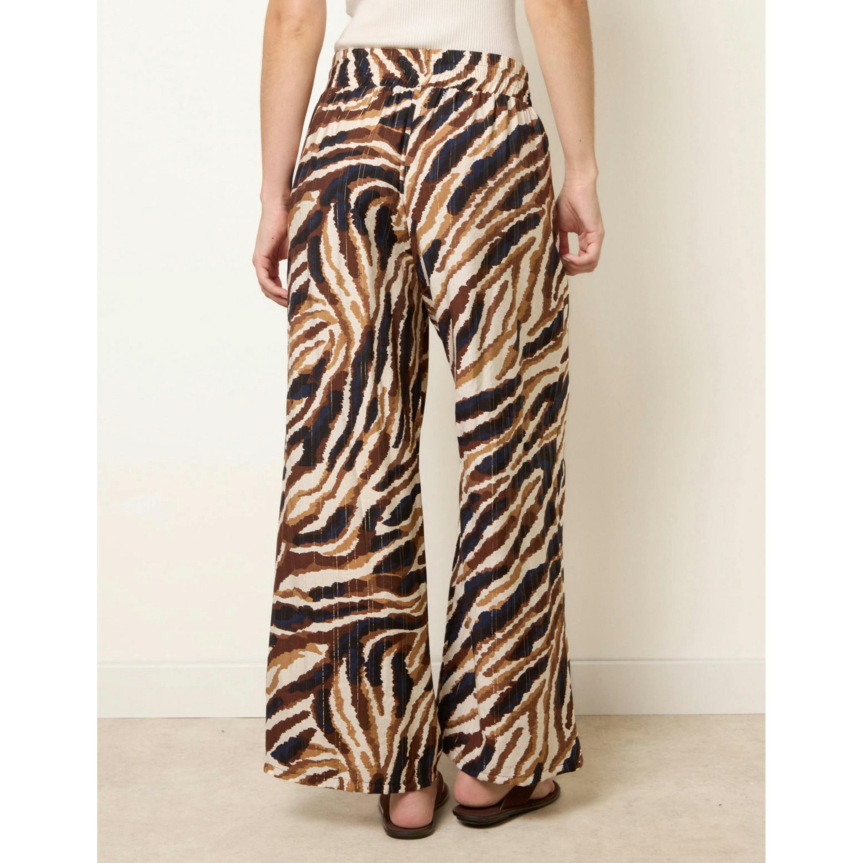 Blue Vanilla Tiger Print Drawstring Wide Leg Trousers  in Brown , view 2 of 4