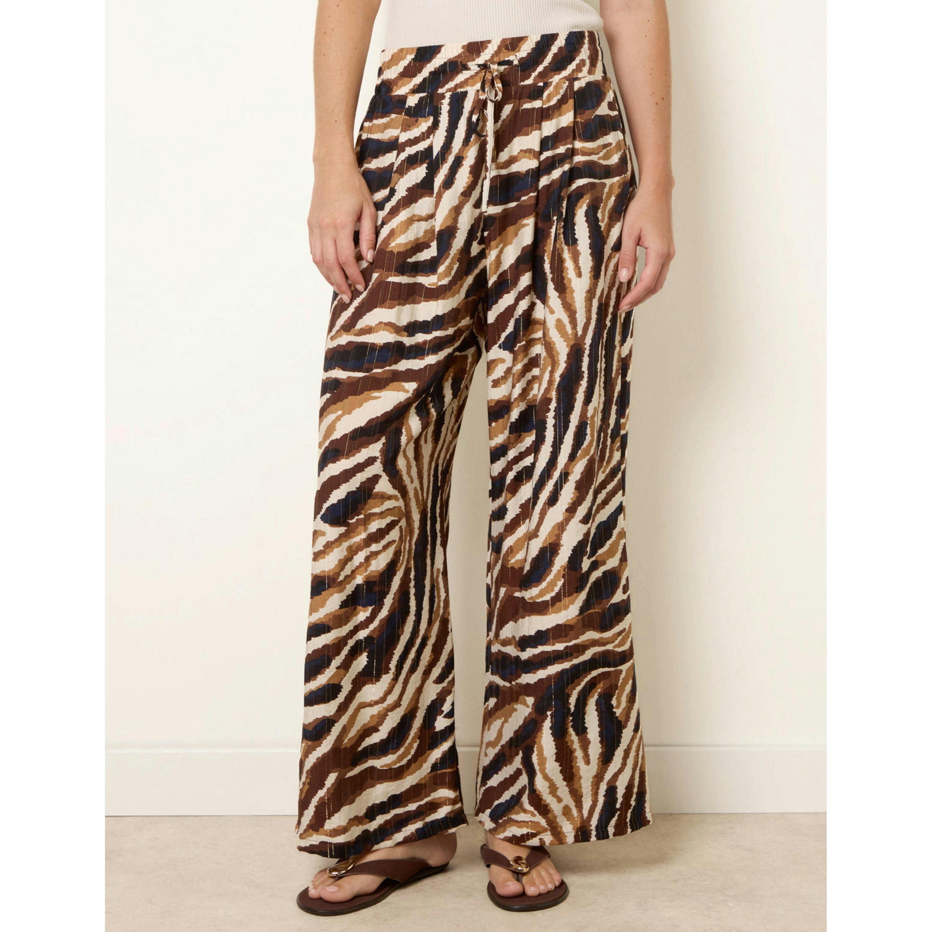 Blue Vanilla Tiger Print Drawstring Wide Leg Trousers  in Brown , view 3 of 4