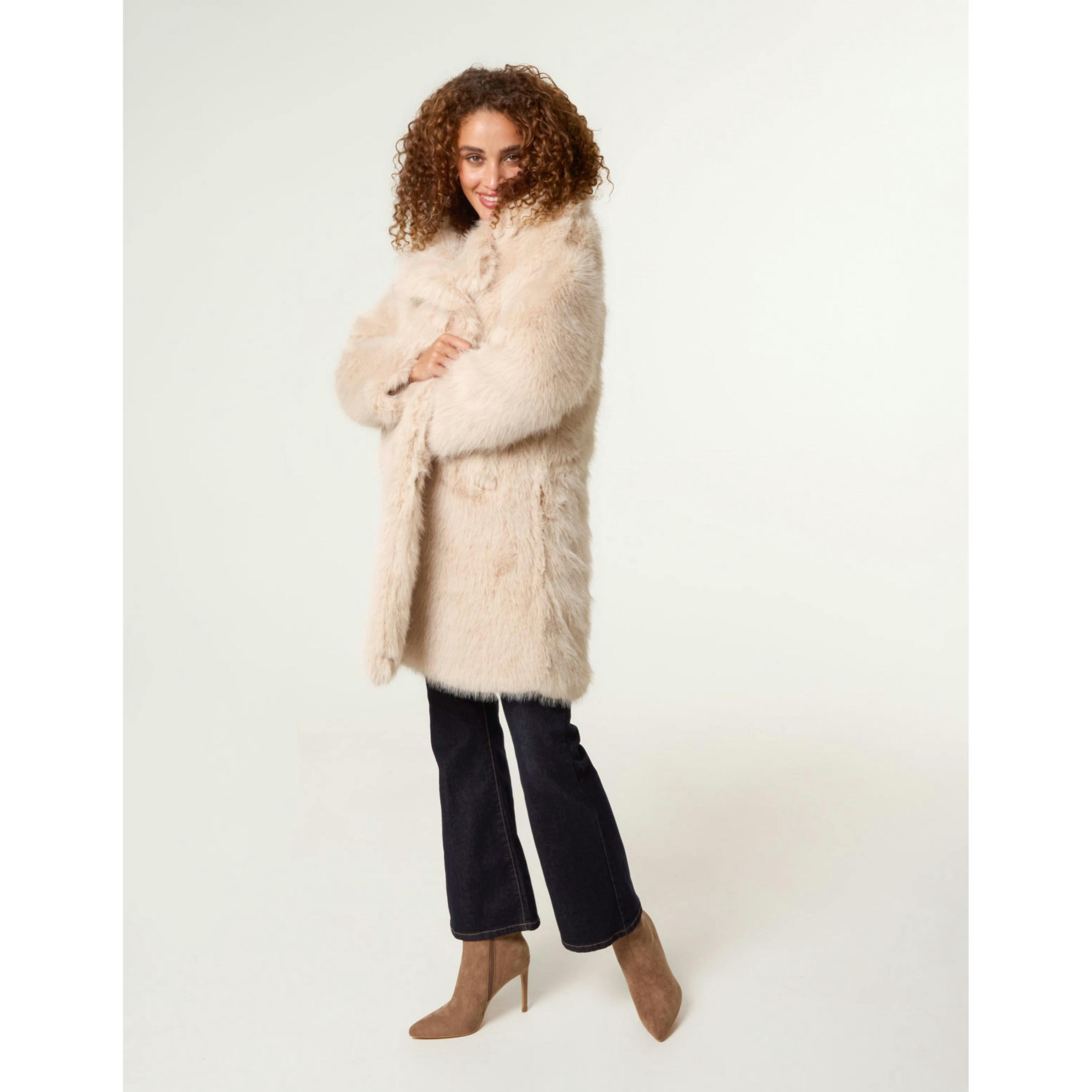 Blue Vanilla Faux Fur Long Coat  in Stone , view 1 of 4