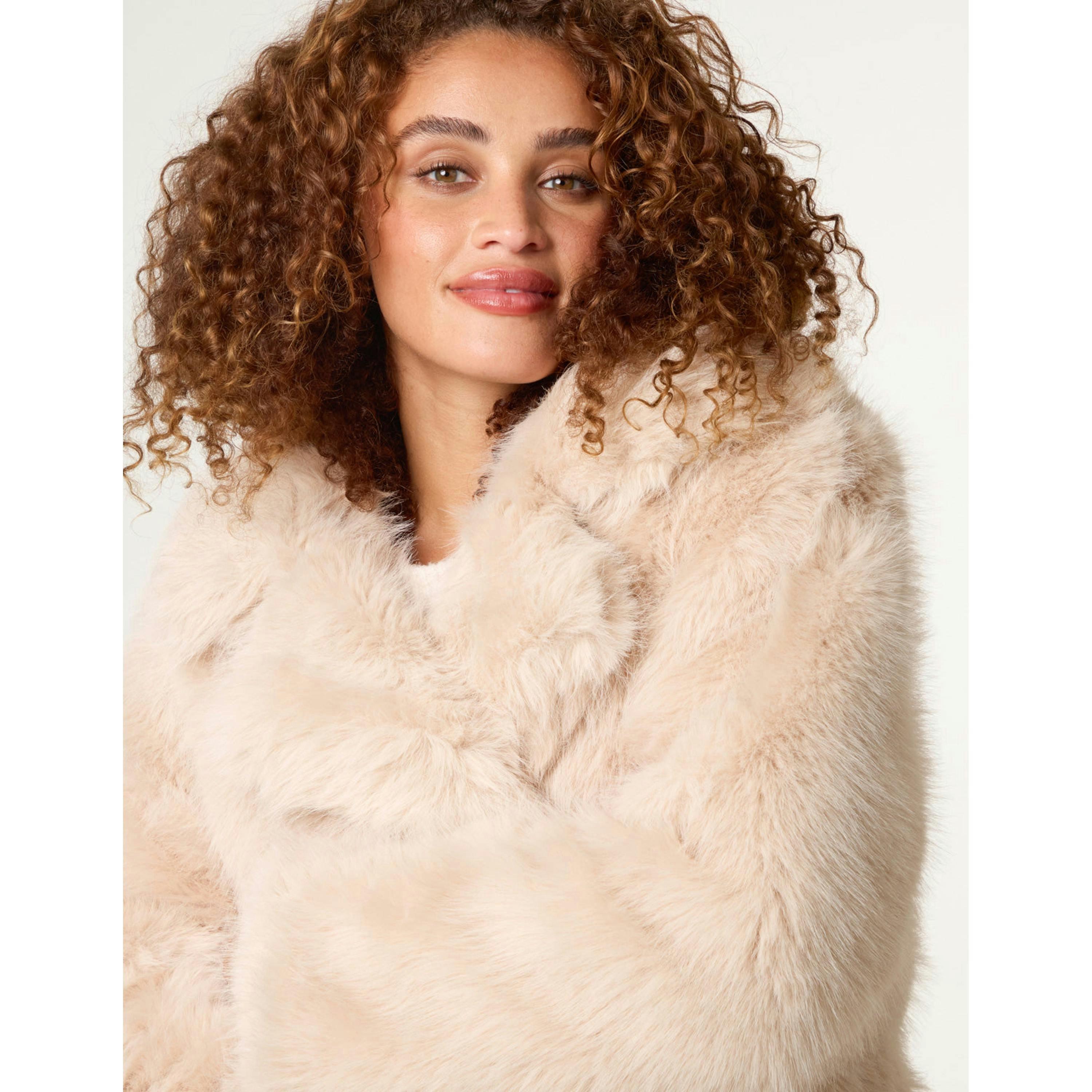 Blue Vanilla Faux Fur Long Coat  in Stone , view 3 of 4