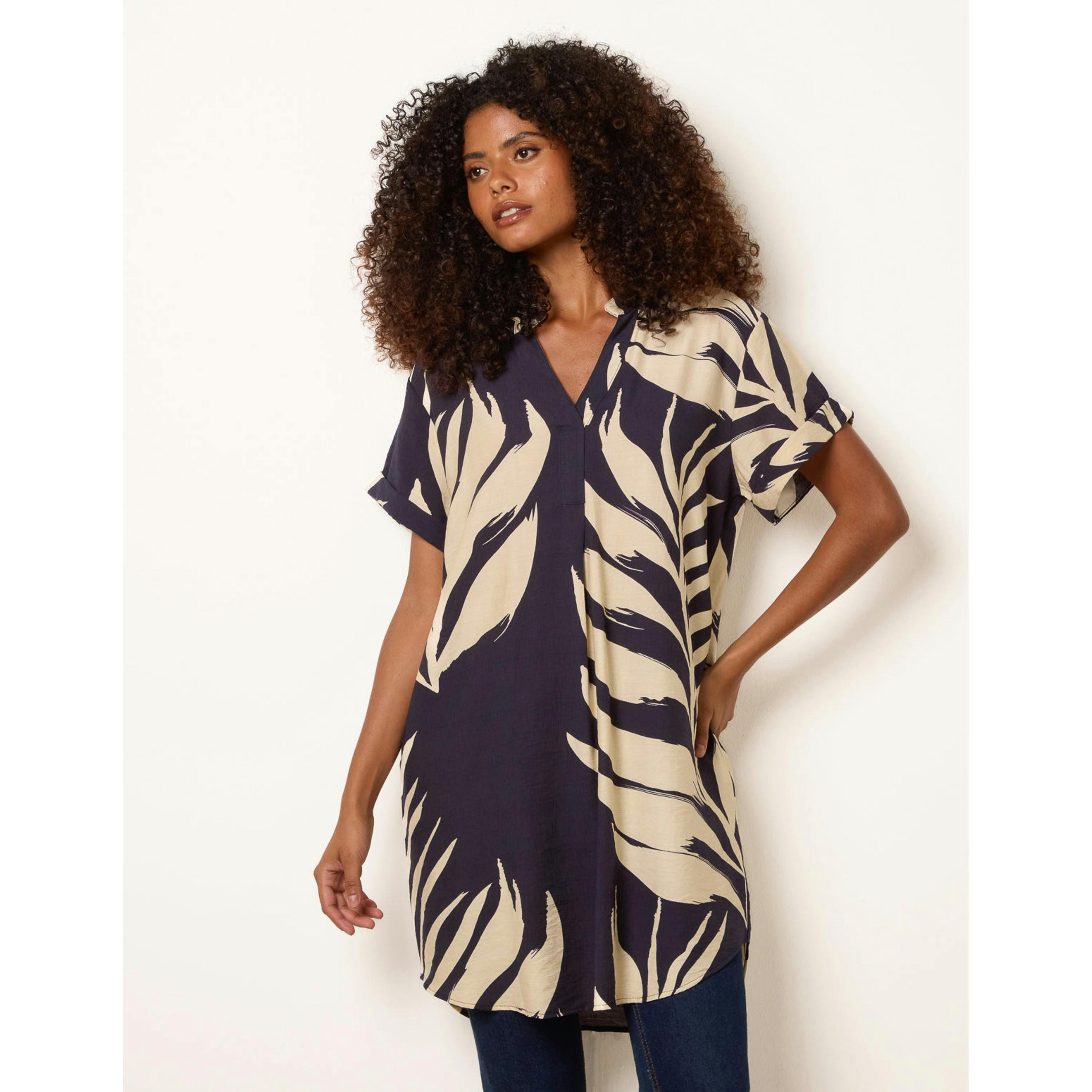 Blue Vanilla Palm Print Tunic Top  in Navy , view 1 of 4