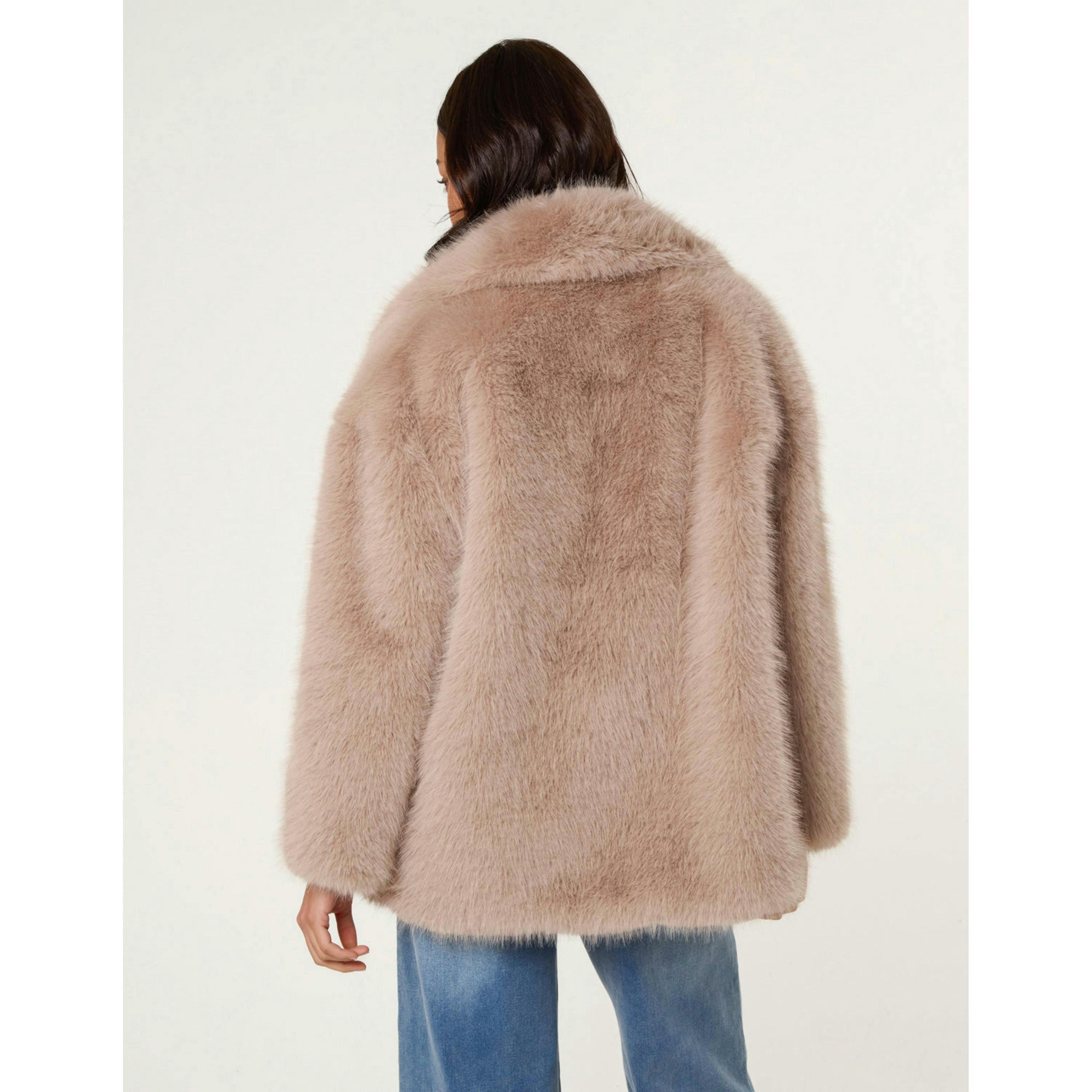 Blue Vanilla Short Faux Fur Coat  in Beige , view 2 of 5