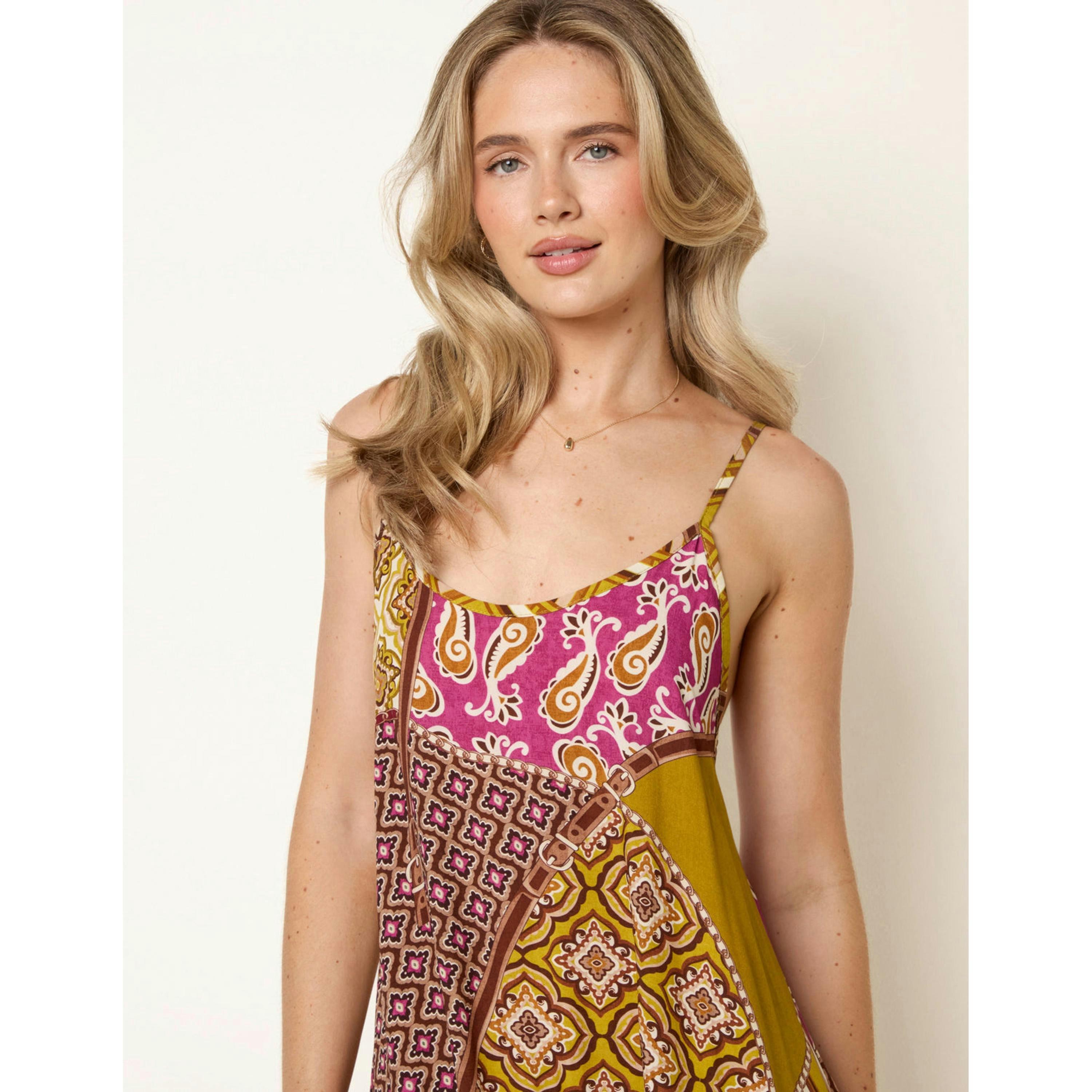 Blue Vanilla Patchwork Printed Transitional Print Dress  in Green , view 3 of 4