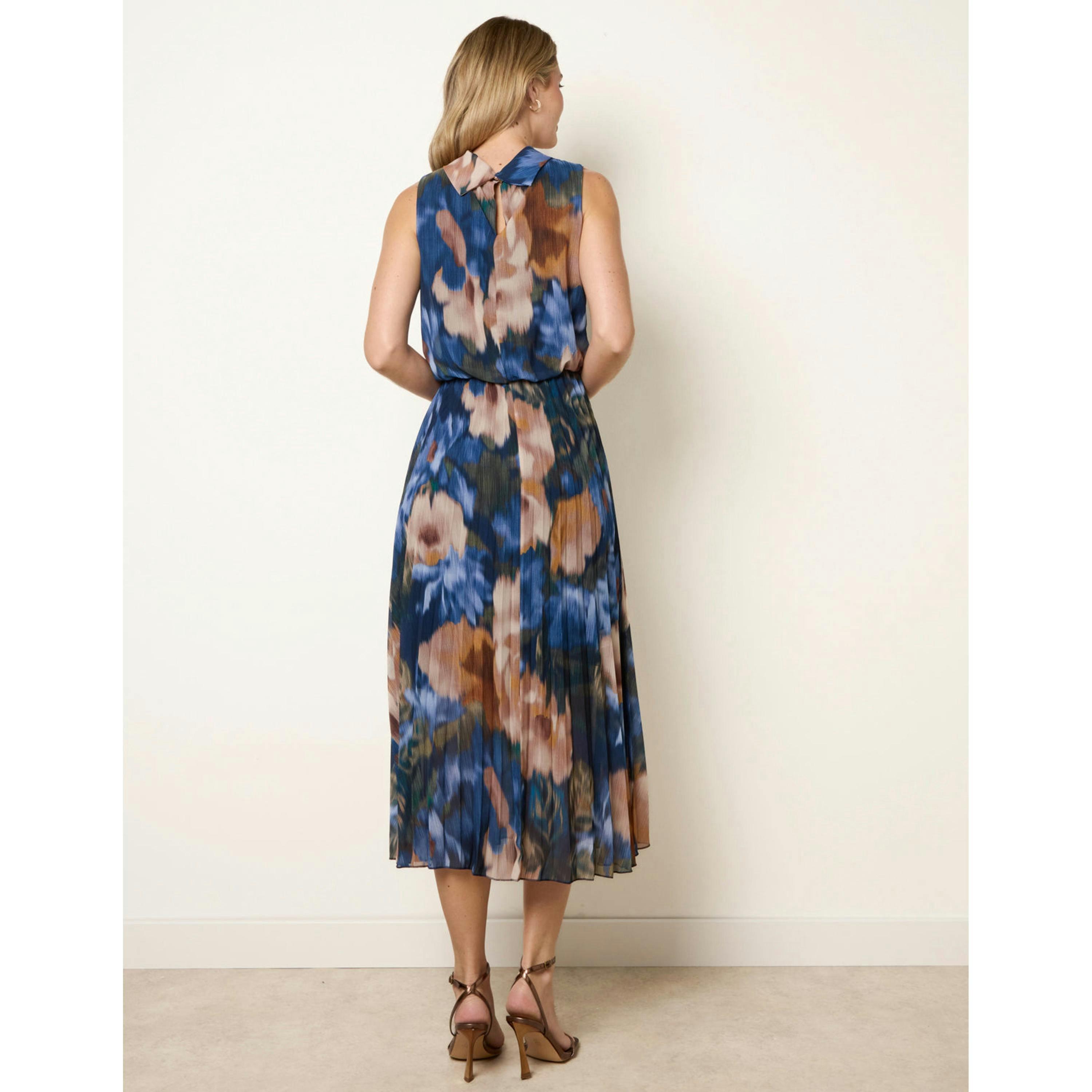 Blue Vanilla Sleeveless Cowl Neck Pleat Dress  in Navy , view 2 of 4