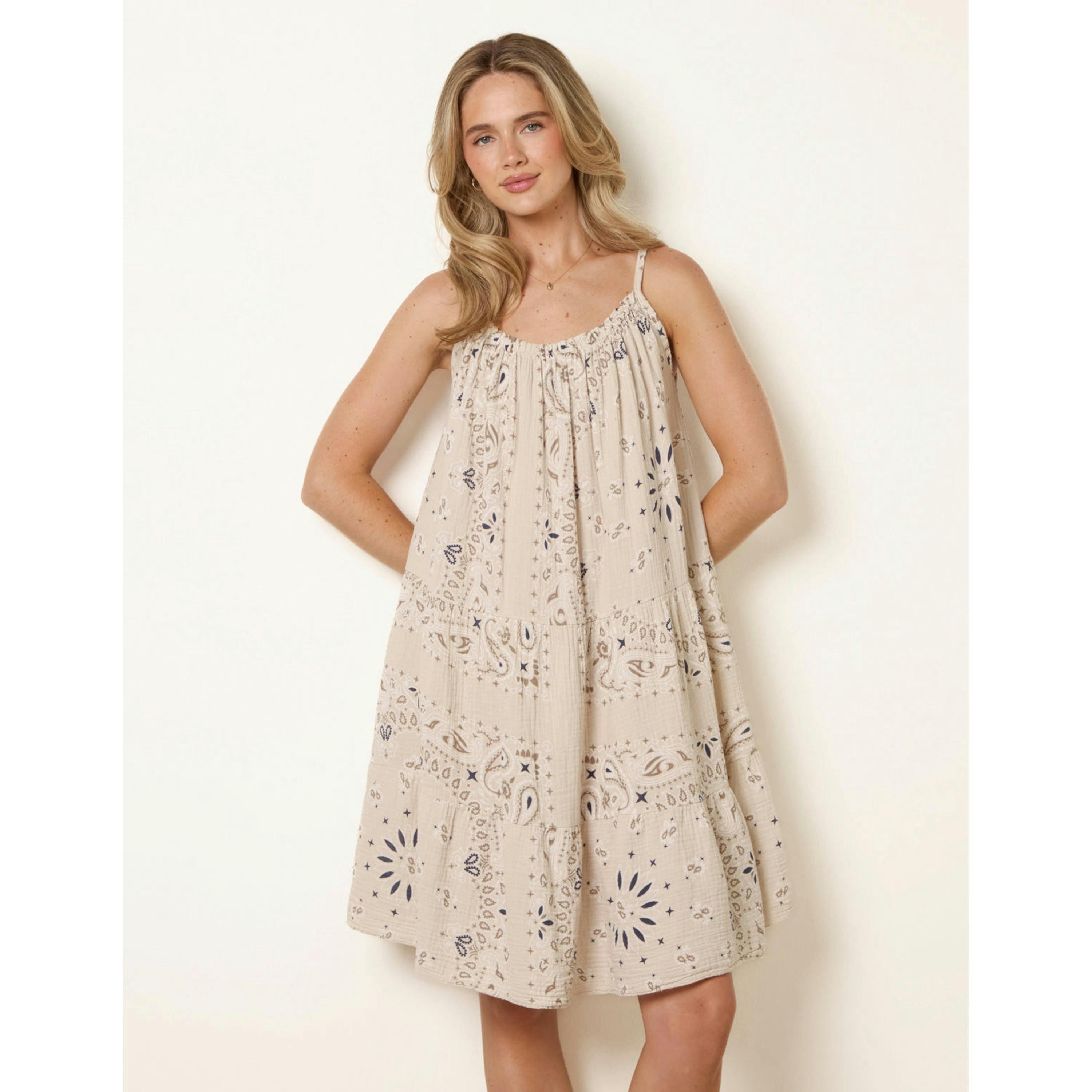 Blue Vanilla Camo Swing Dress in Cheesecloth  in Stone , view 1 of 4