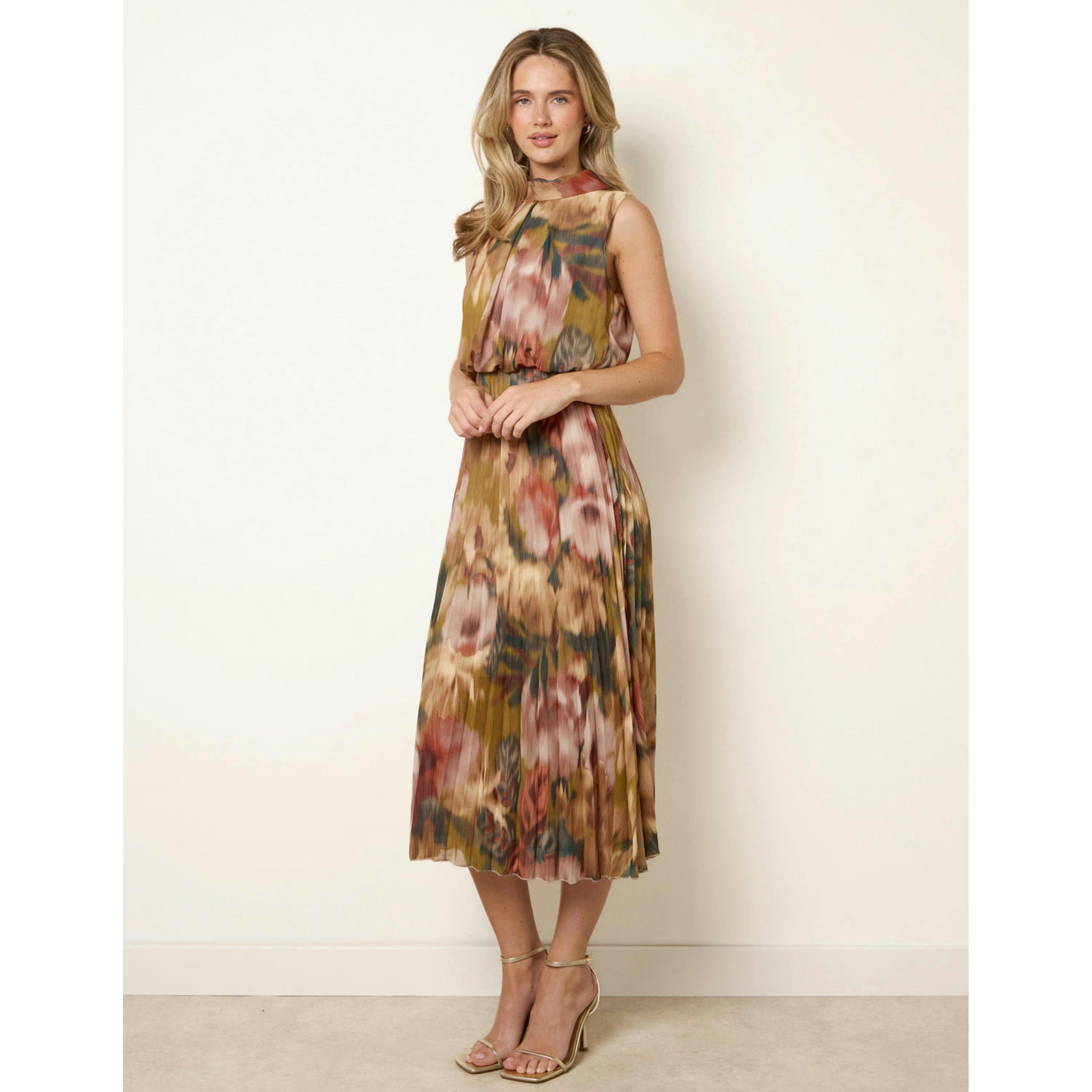 Blue Vanilla Sleeveless Cowl Neck Pleat Dress  in Green , view 1 of 4