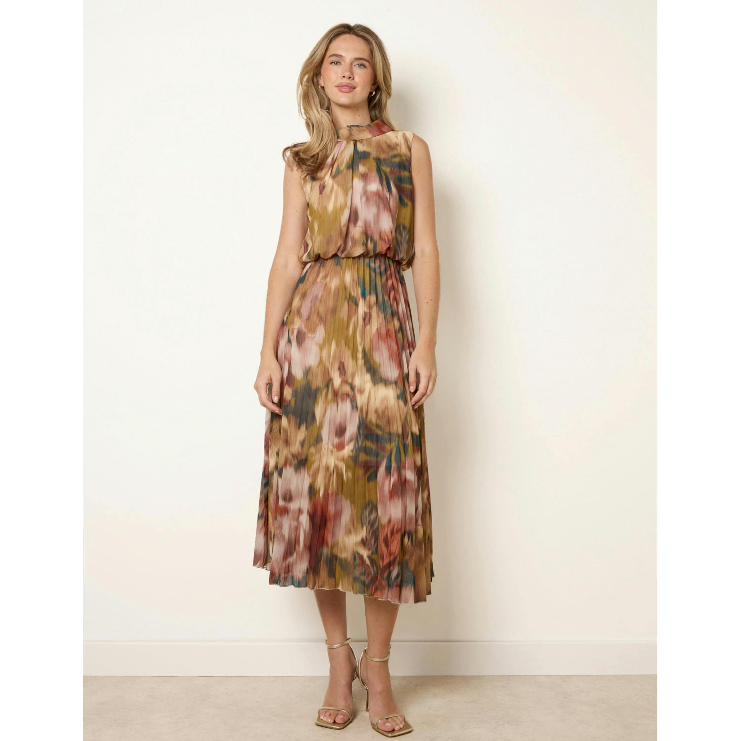 Blue Vanilla Sleeveless Cowl Neck Pleat Dress  in Green , view 4 of 4