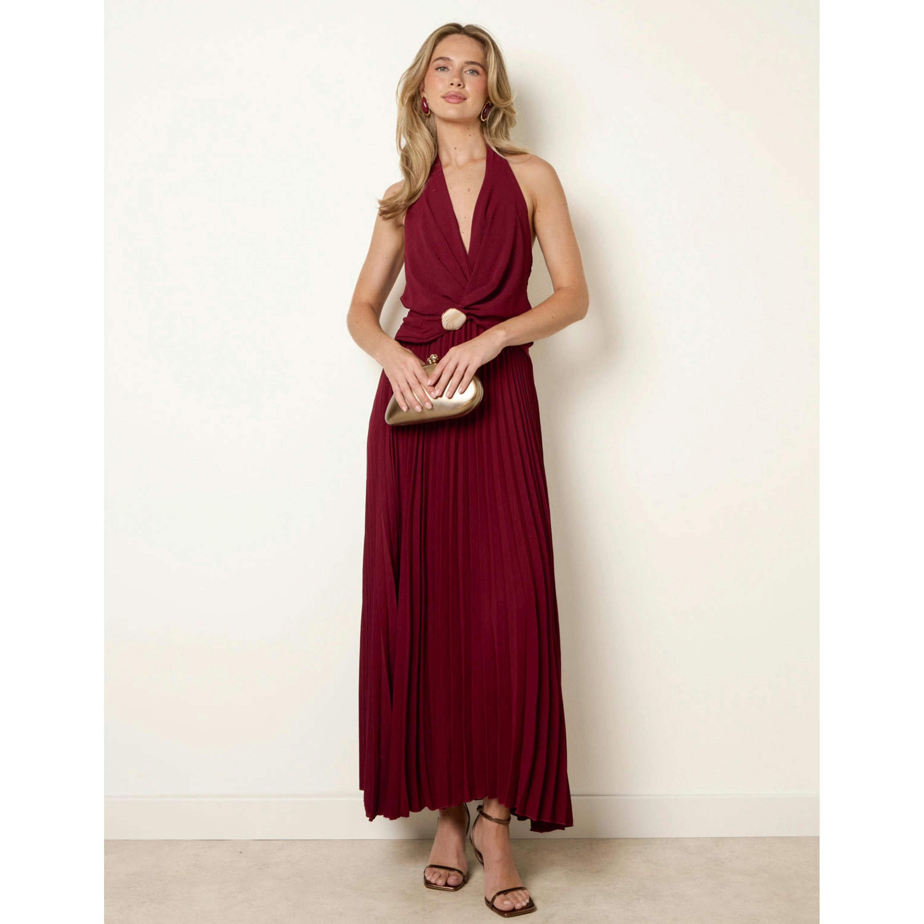 Blue Vanilla Cross Front Halter Dress  in Wine , view 1 of 4