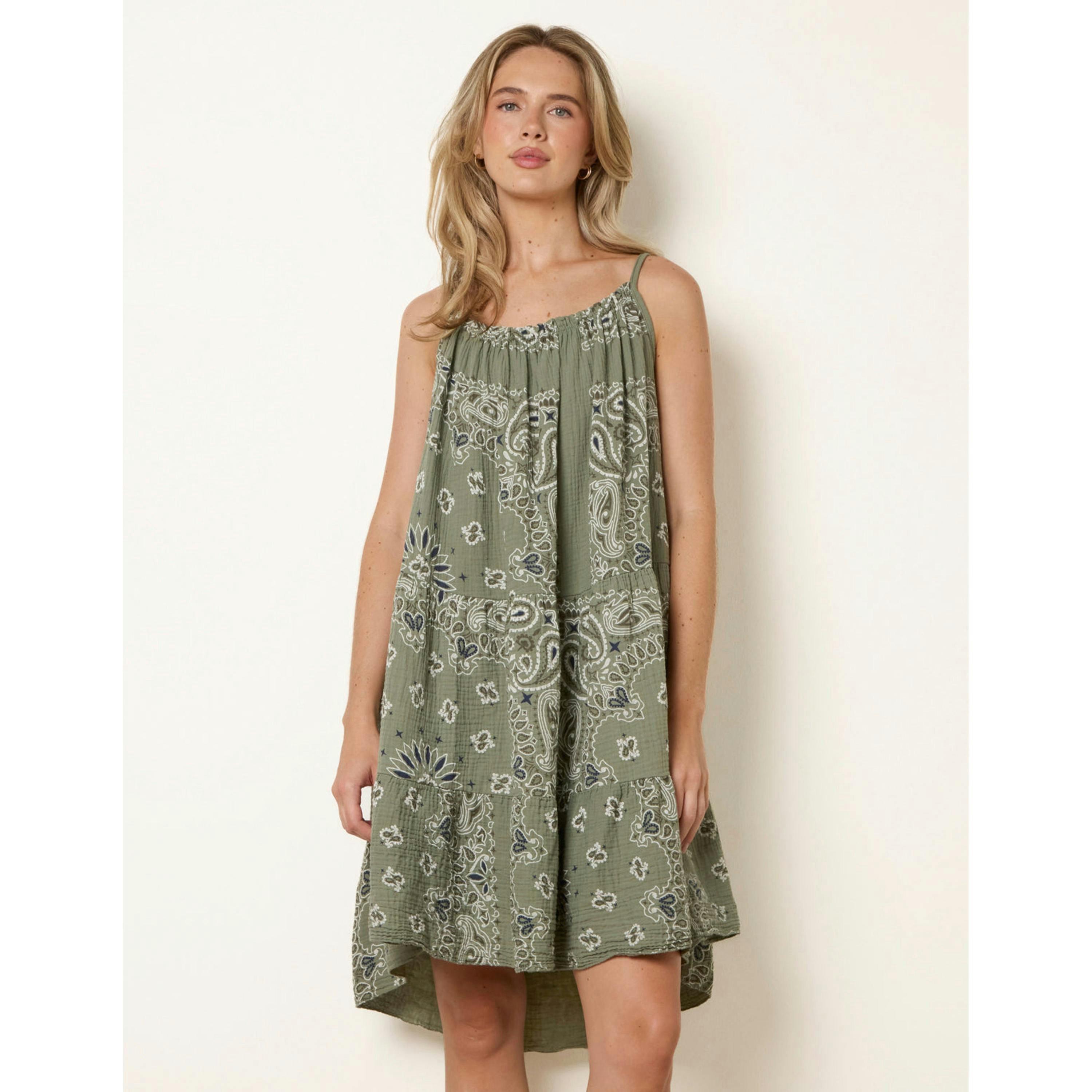 Blue Vanilla Camo Swing Dress in Cheesecloth  in Khaki , view 1 of 4