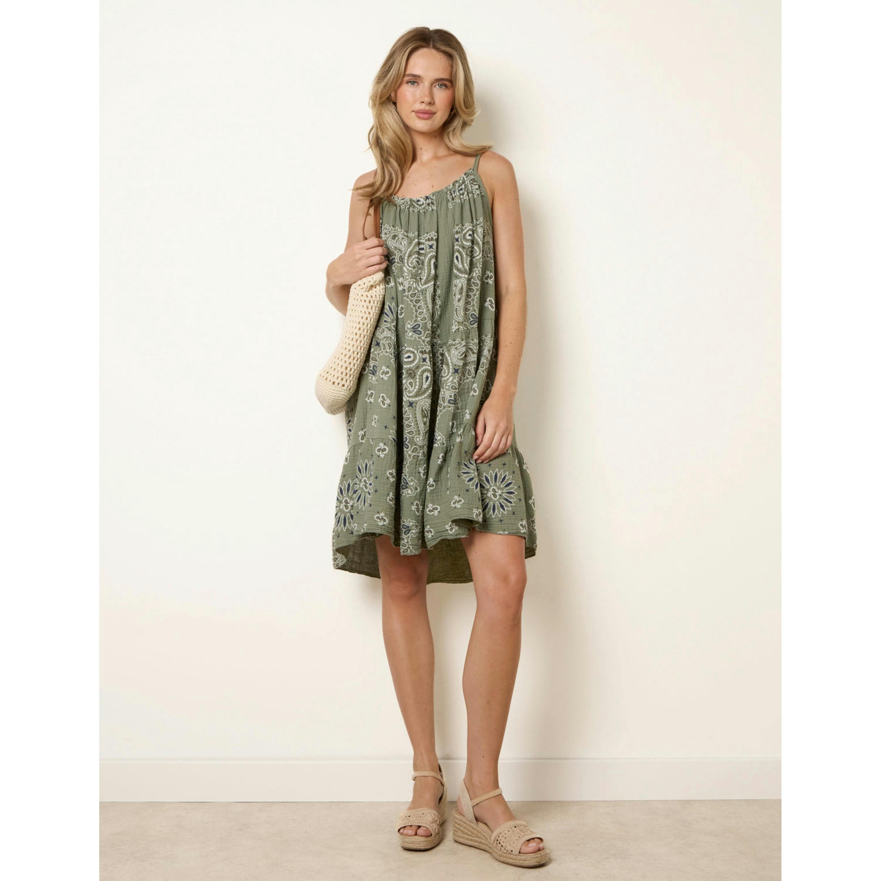 Blue Vanilla Camo Swing Dress in Cheesecloth  in Khaki , view 3 of 4