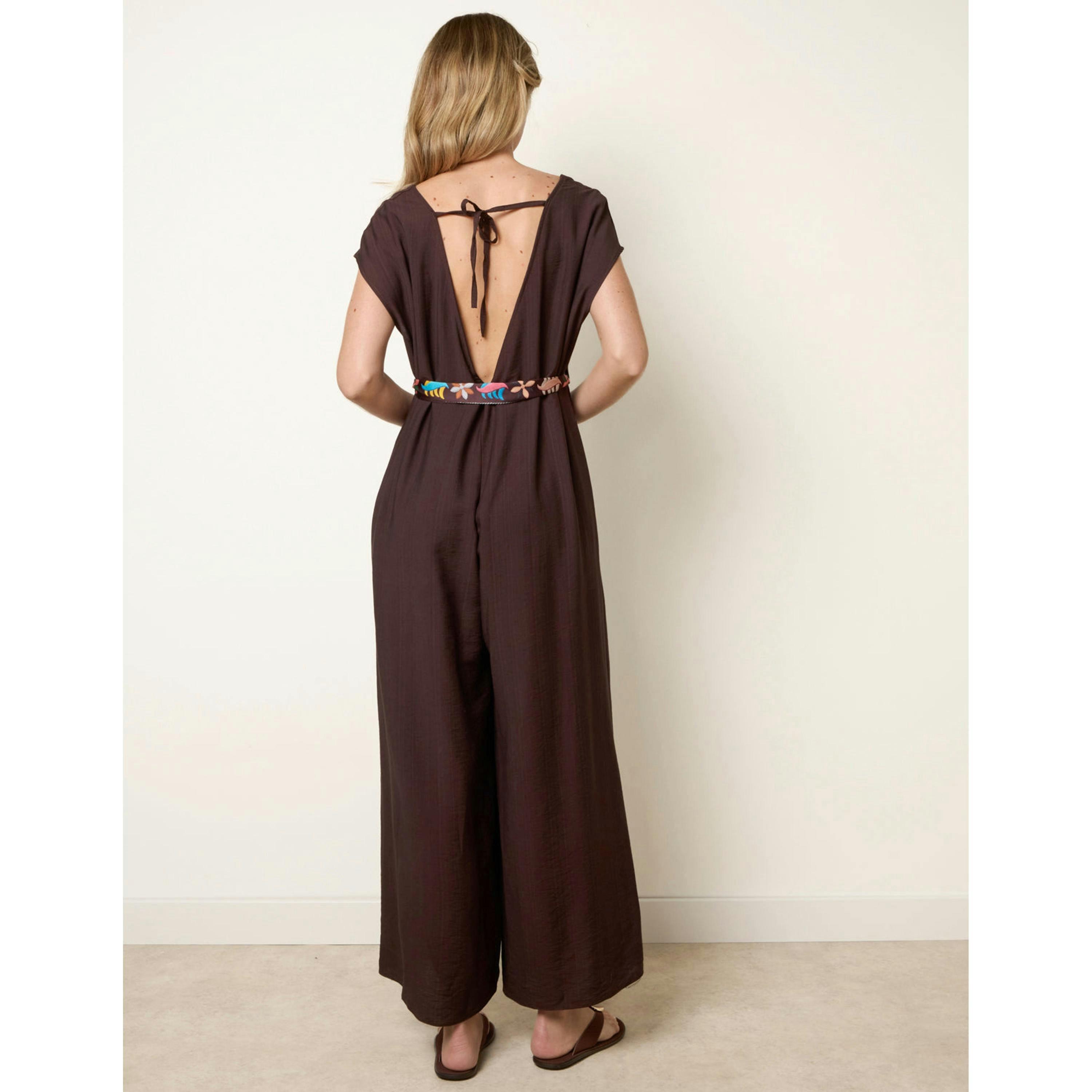 Blue Vanilla Belted Tie Drawstring Scarf Jumpsuit  in Brown , view 2 of 4