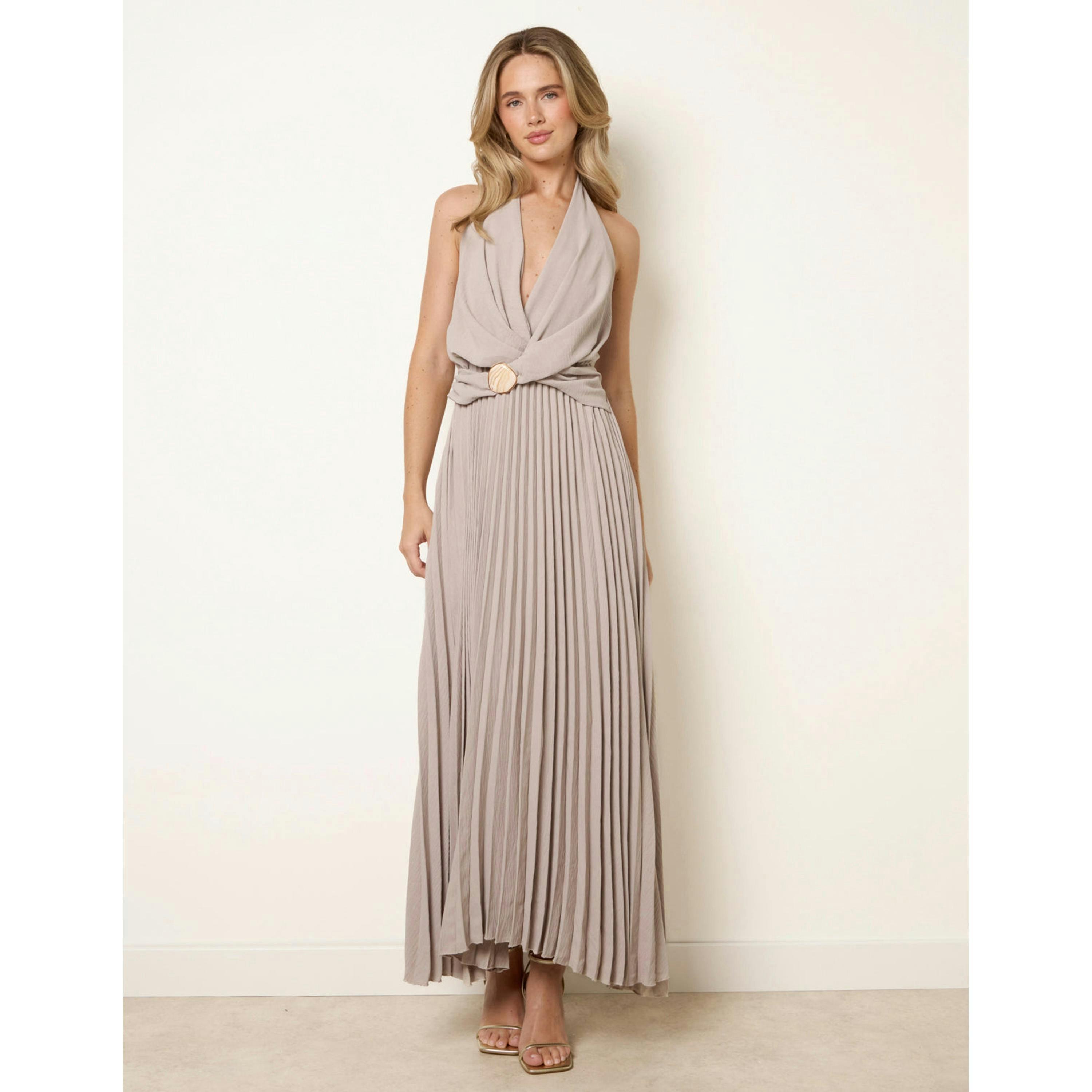 Blue Vanilla Cross Front Halter Dress  in Beige , view 1 of 4