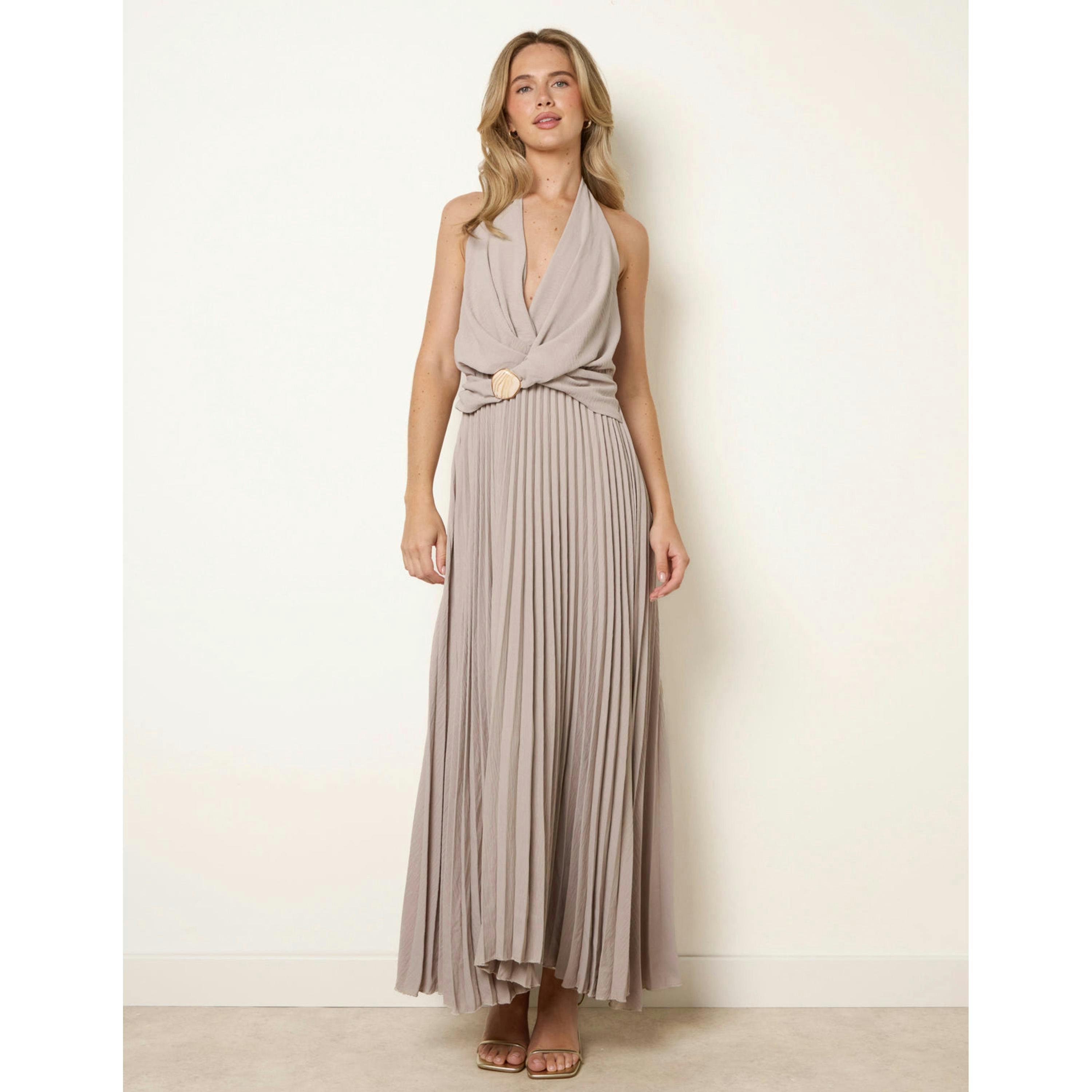 Blue Vanilla Cross Front Halter Dress  in Beige , view 4 of 4