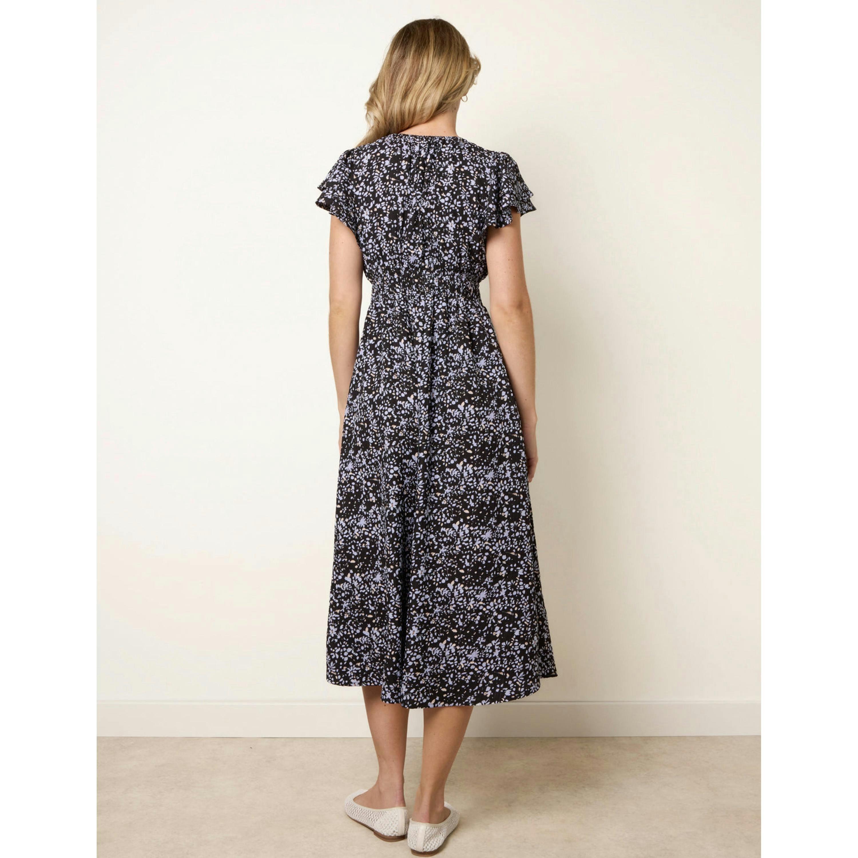 Blue Vanilla V Neck Flutter Midi Dress  in Black , view 2 of 4