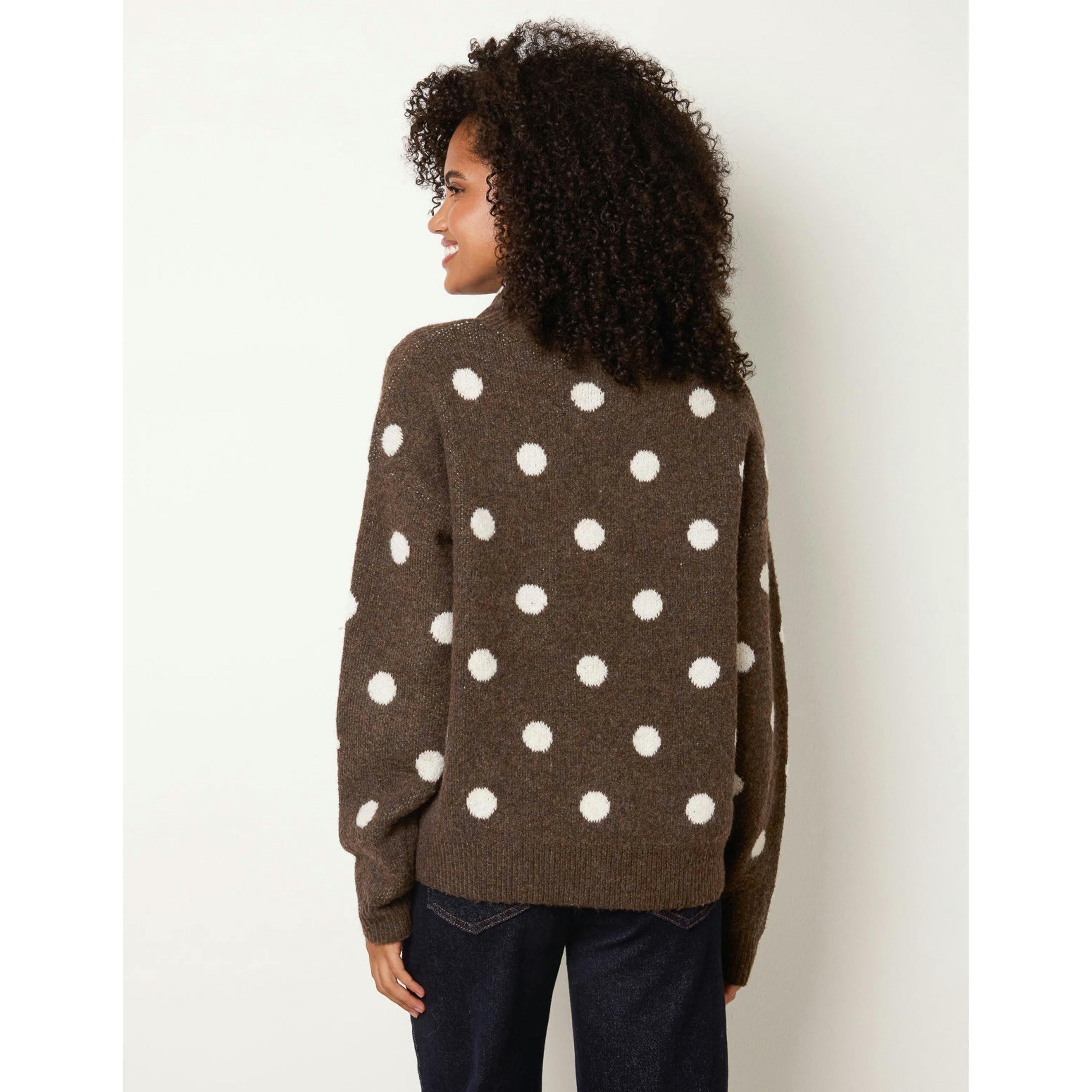 Blue Vanilla Polka Dot Knit Jumper With Scarf  in Brown , view 2 of 4