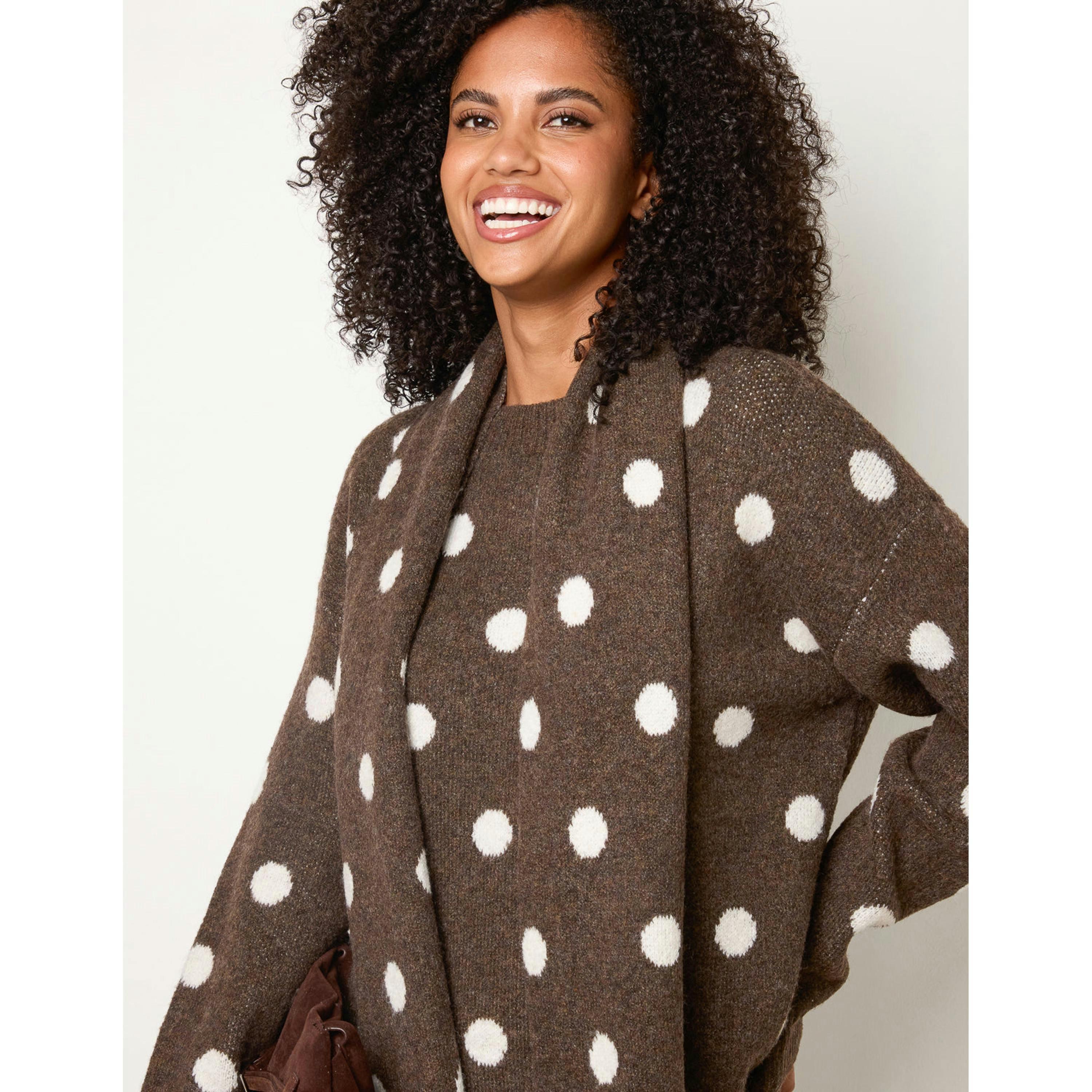 Blue Vanilla Polka Dot Knit Jumper With Scarf  in Brown , view 3 of 4