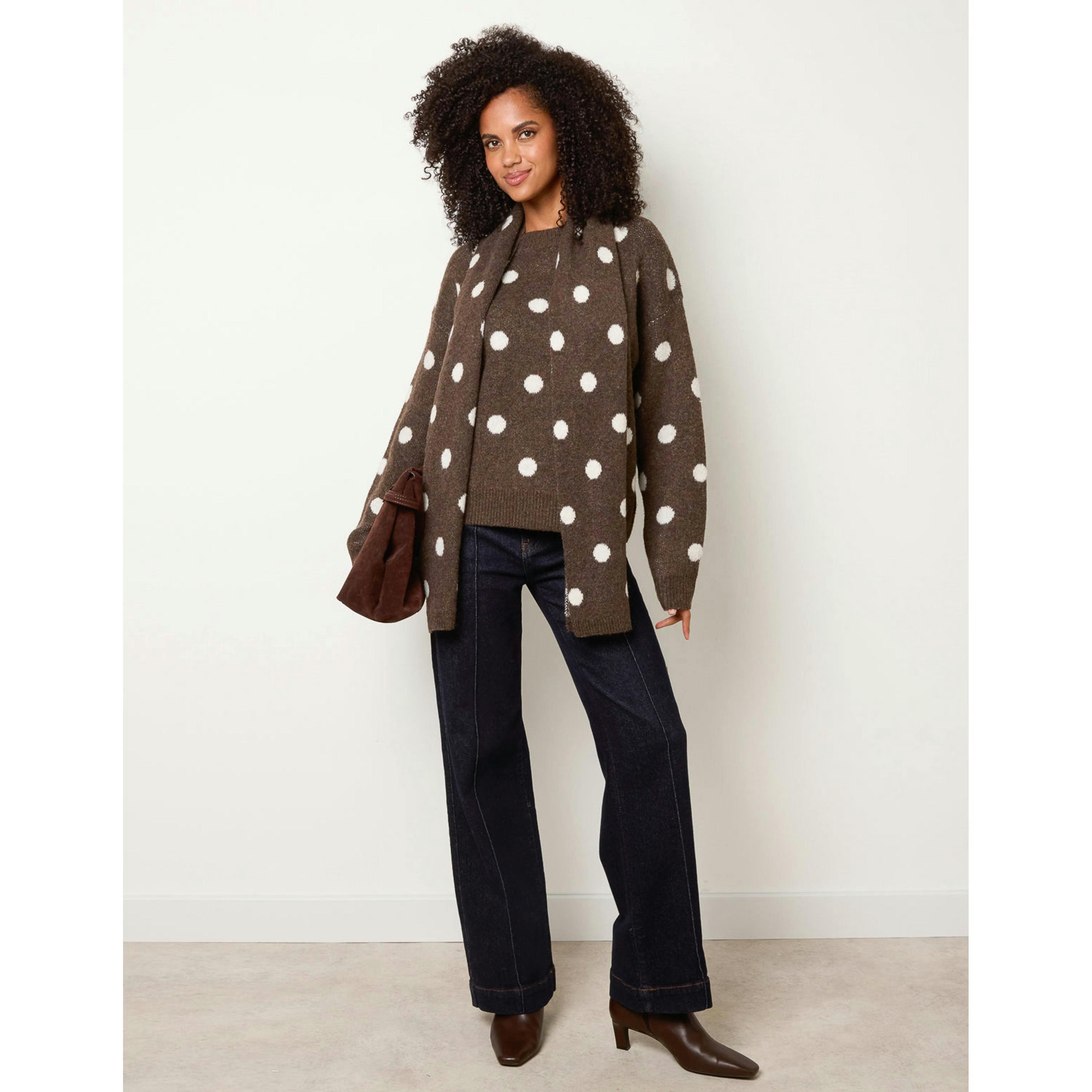 Blue Vanilla Polka Dot Knit Jumper With Scarf  in Brown , view 4 of 4