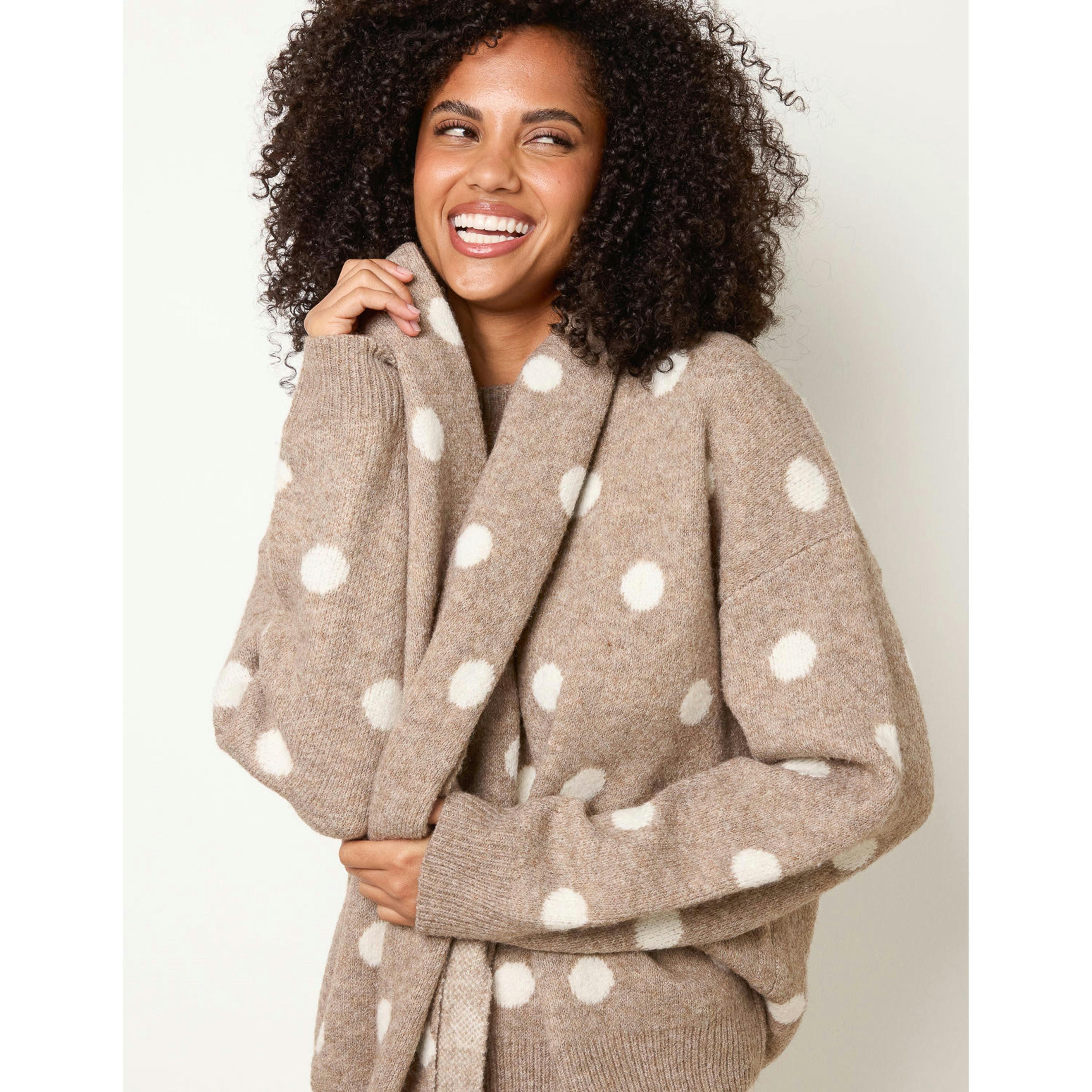 Blue Vanilla Polka Dot Knit Jumper With Scarf  in Beige , view 1 of 4