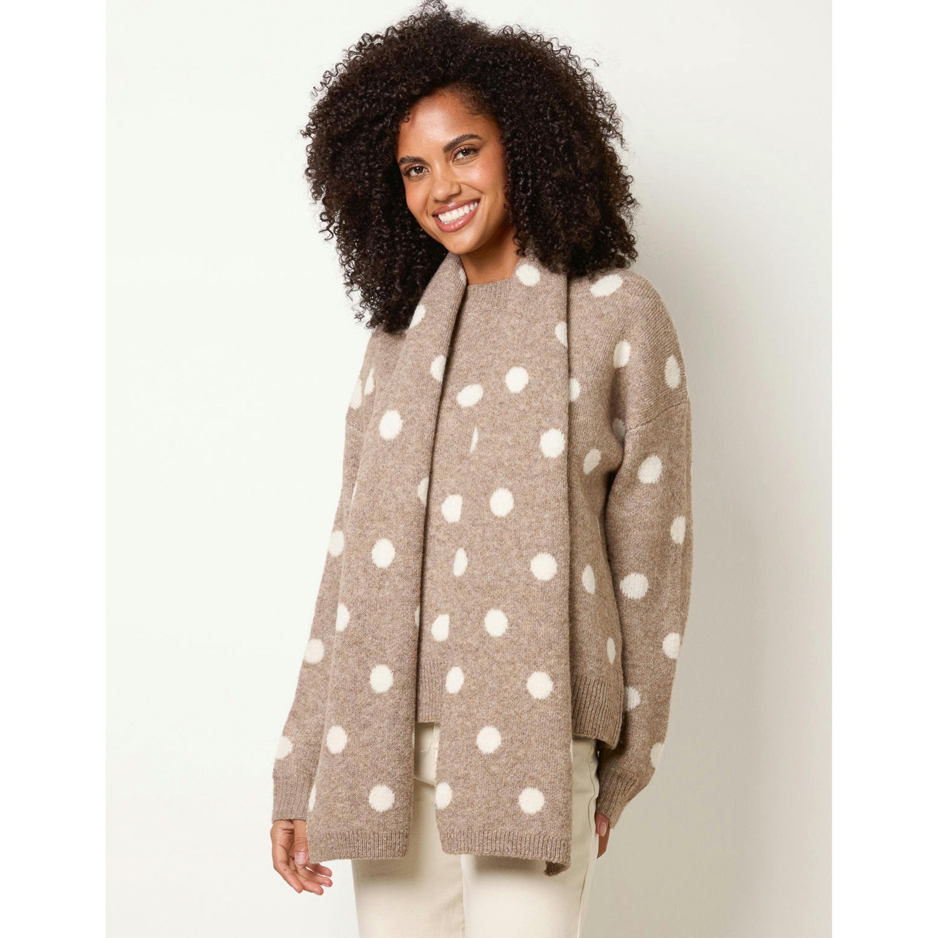 Blue Vanilla Polka Dot Knit Jumper With Scarf  in Beige , view 2 of 4