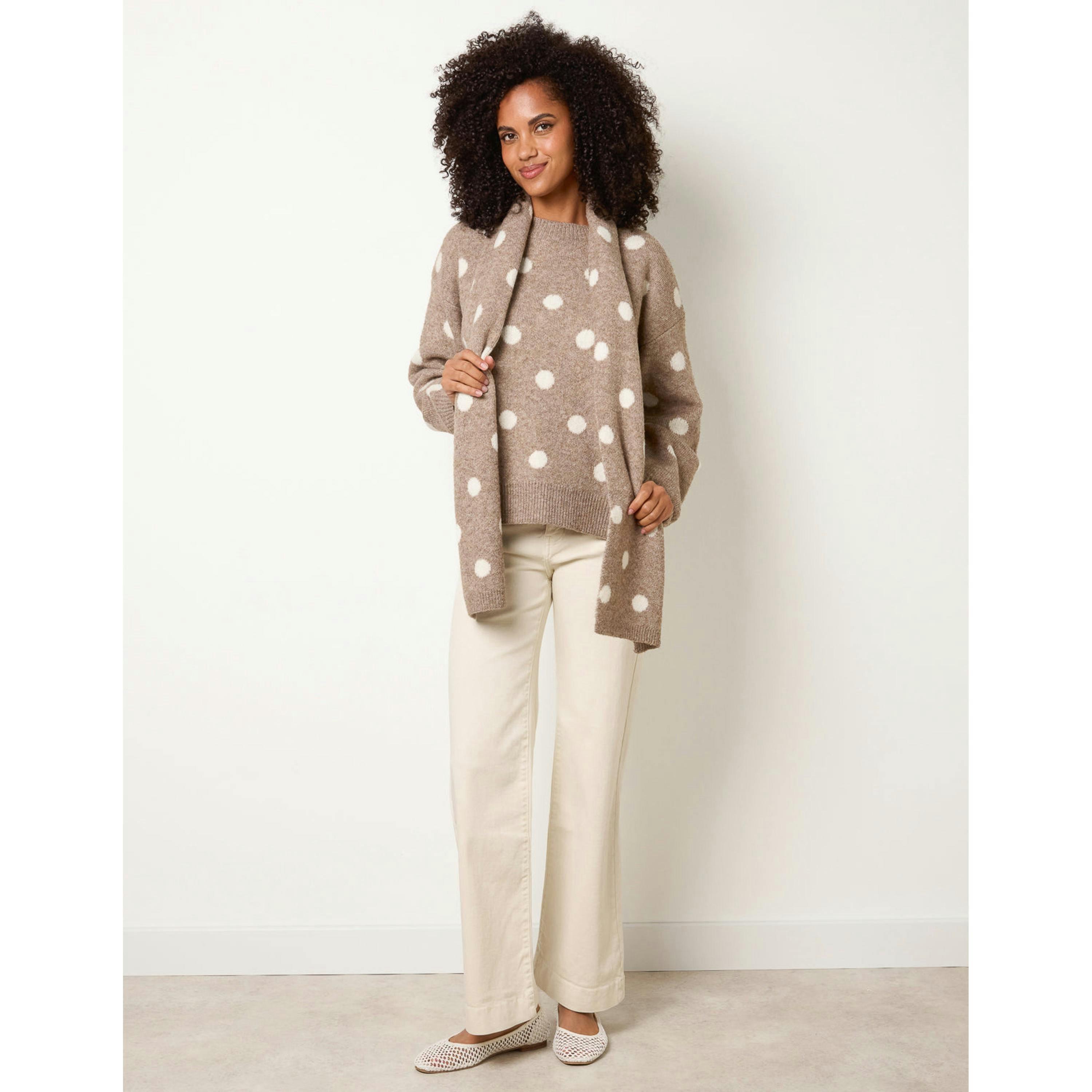 Blue Vanilla Polka Dot Knit Jumper With Scarf  in Beige , view 3 of 4