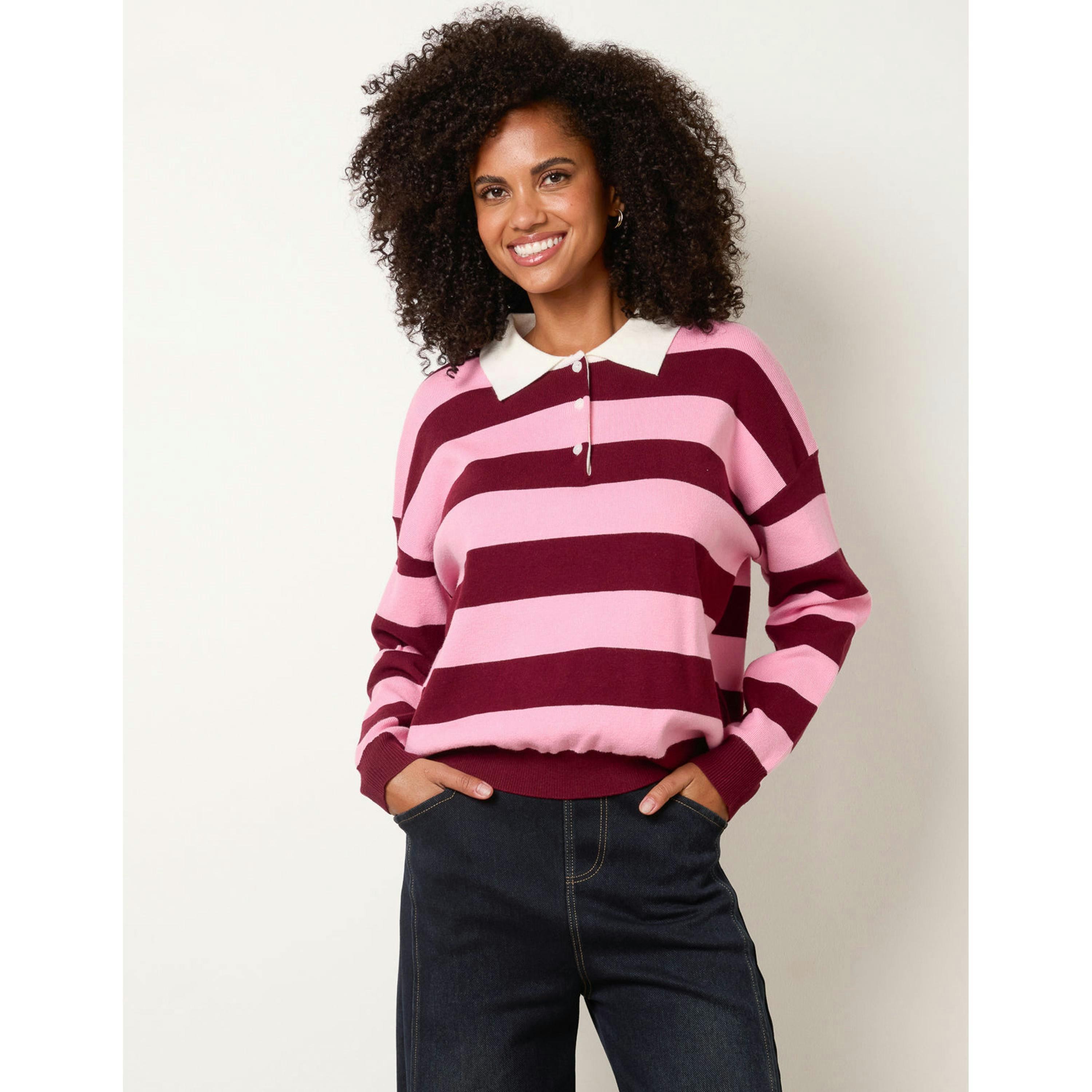 Blue Vanilla Striped Long Sleeve Jumper  in Red , view 1 of 4