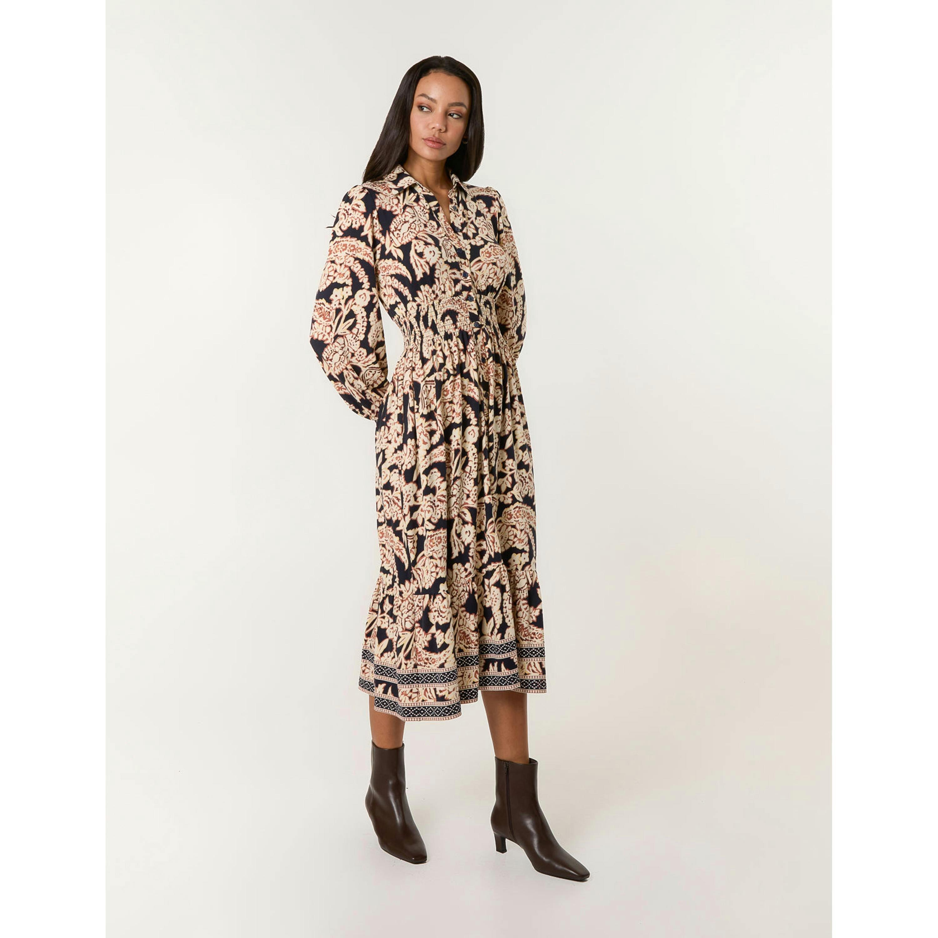 Blue Vanilla Border Print Shirt Dress  in Navy , view 1 of 4