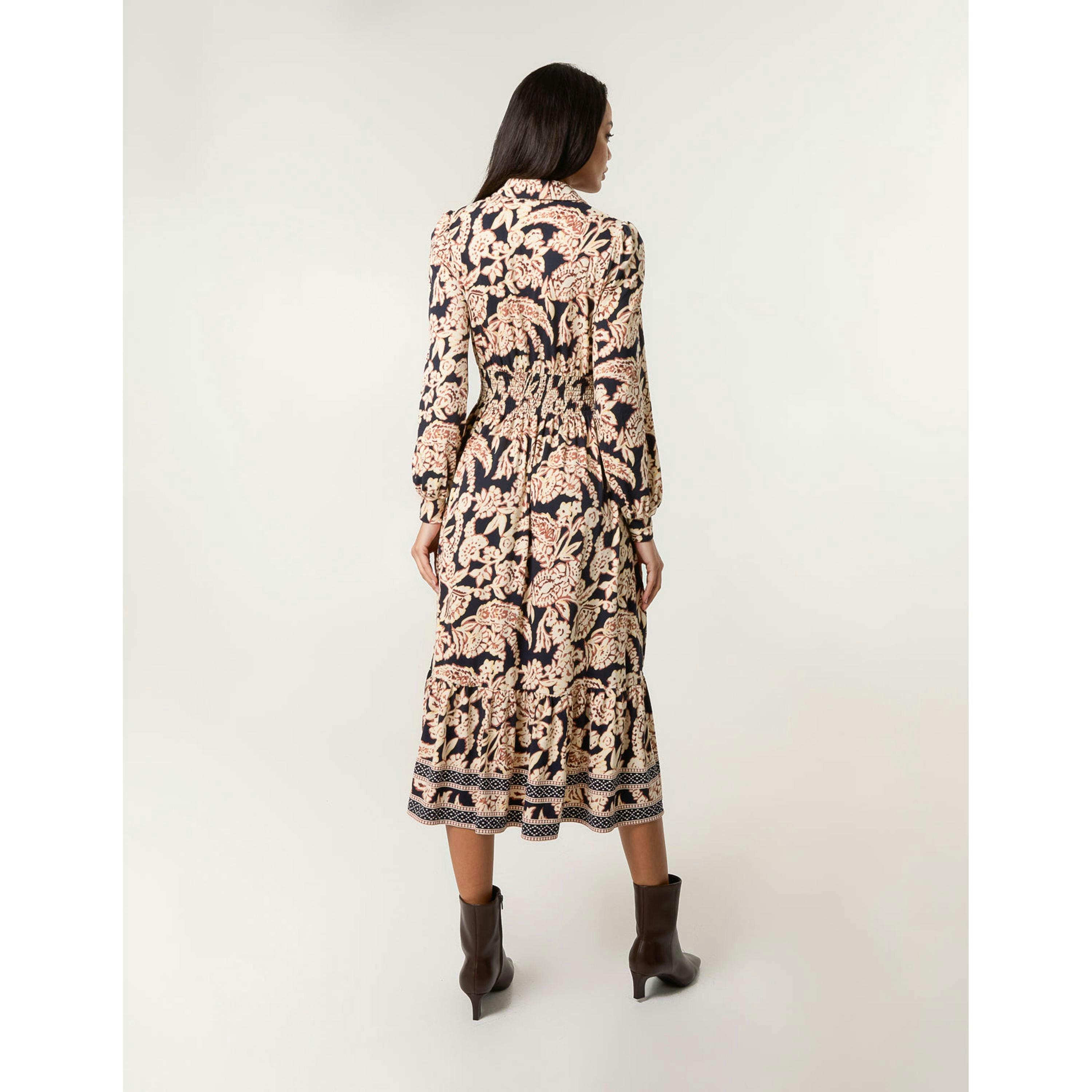 Blue Vanilla Border Print Shirt Dress  in Navy , view 2 of 4