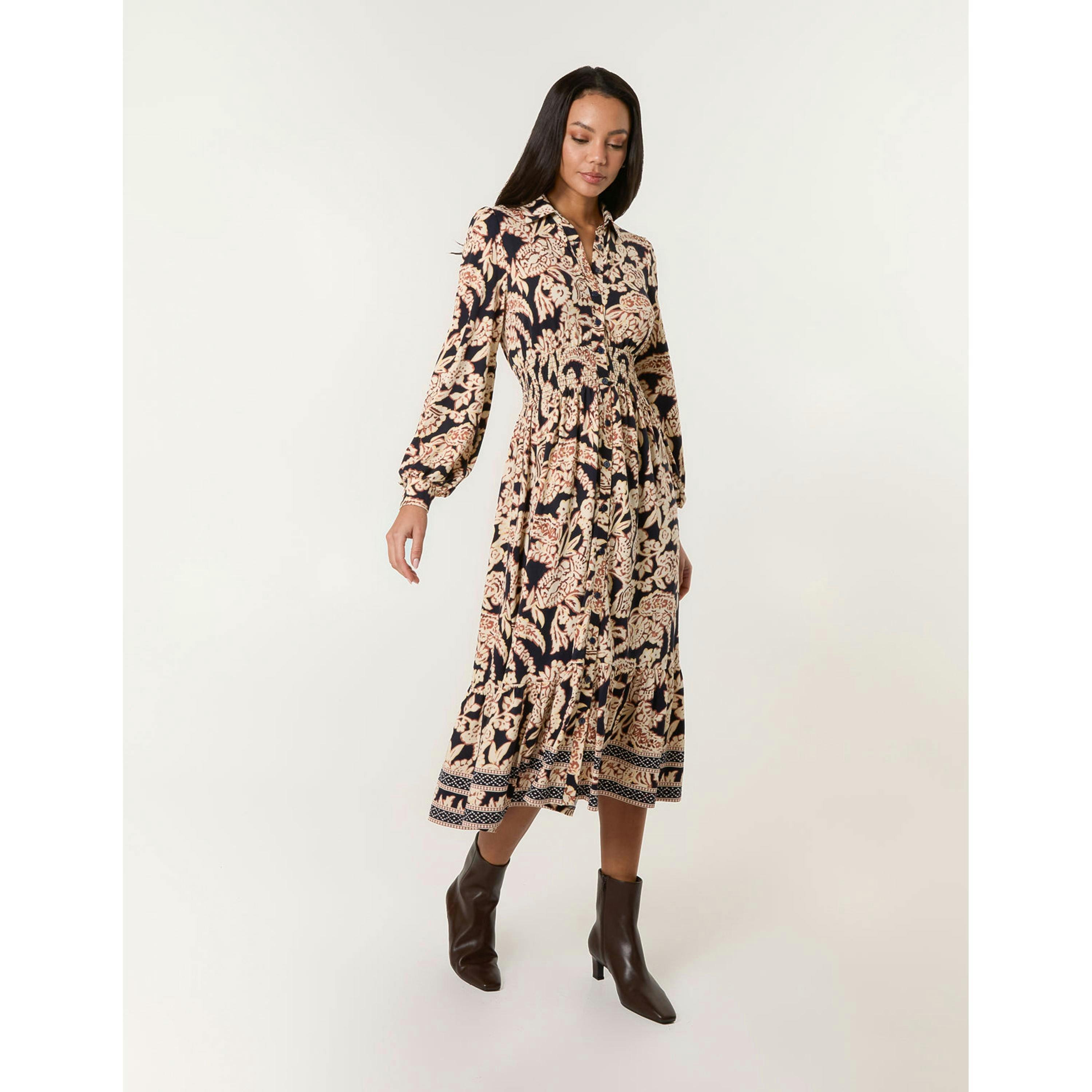 Blue Vanilla Border Print Shirt Dress  in Navy , view 4 of 4