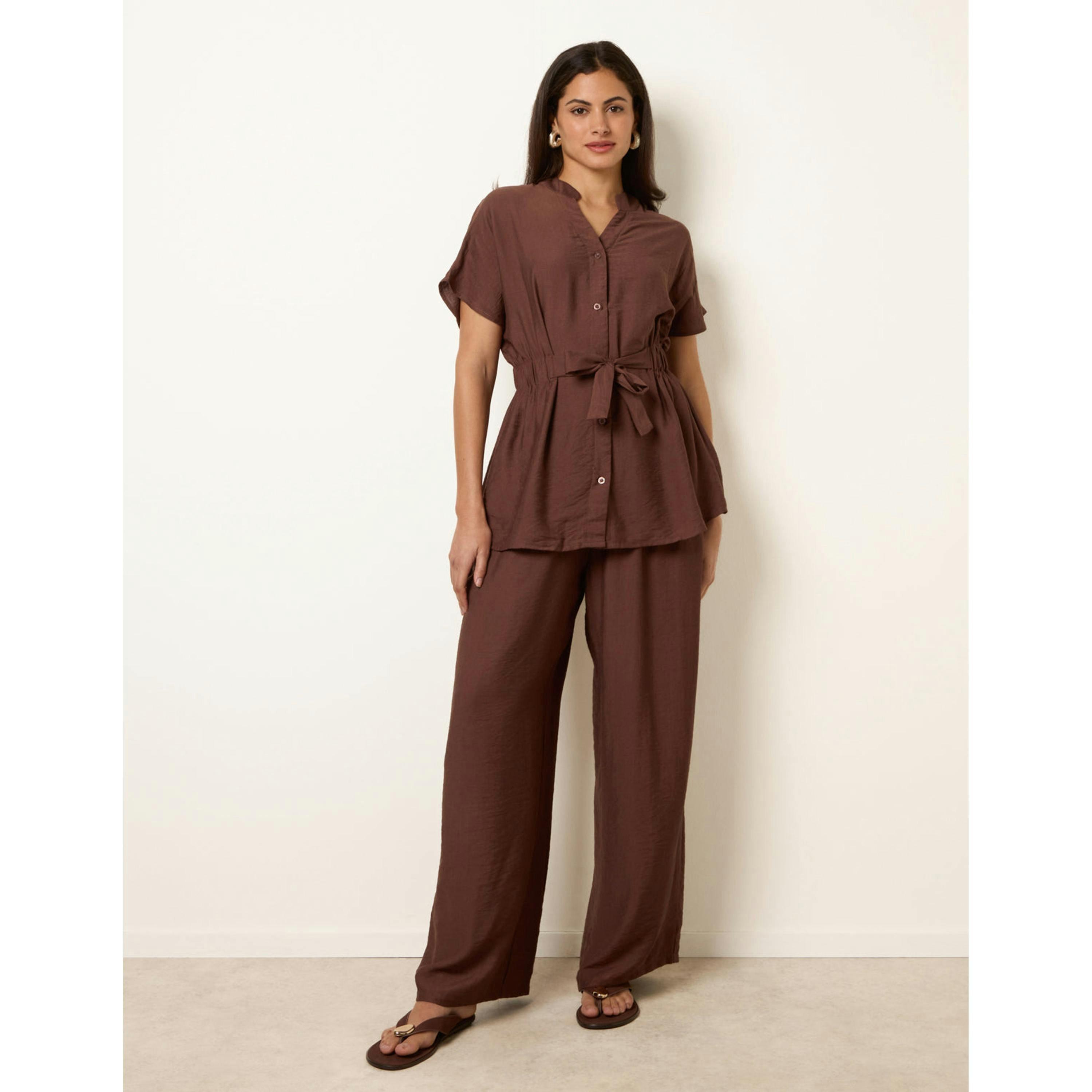 Blue Vanilla Two Piece Belted Co-Ord Set  in Brown , view 1 of 4