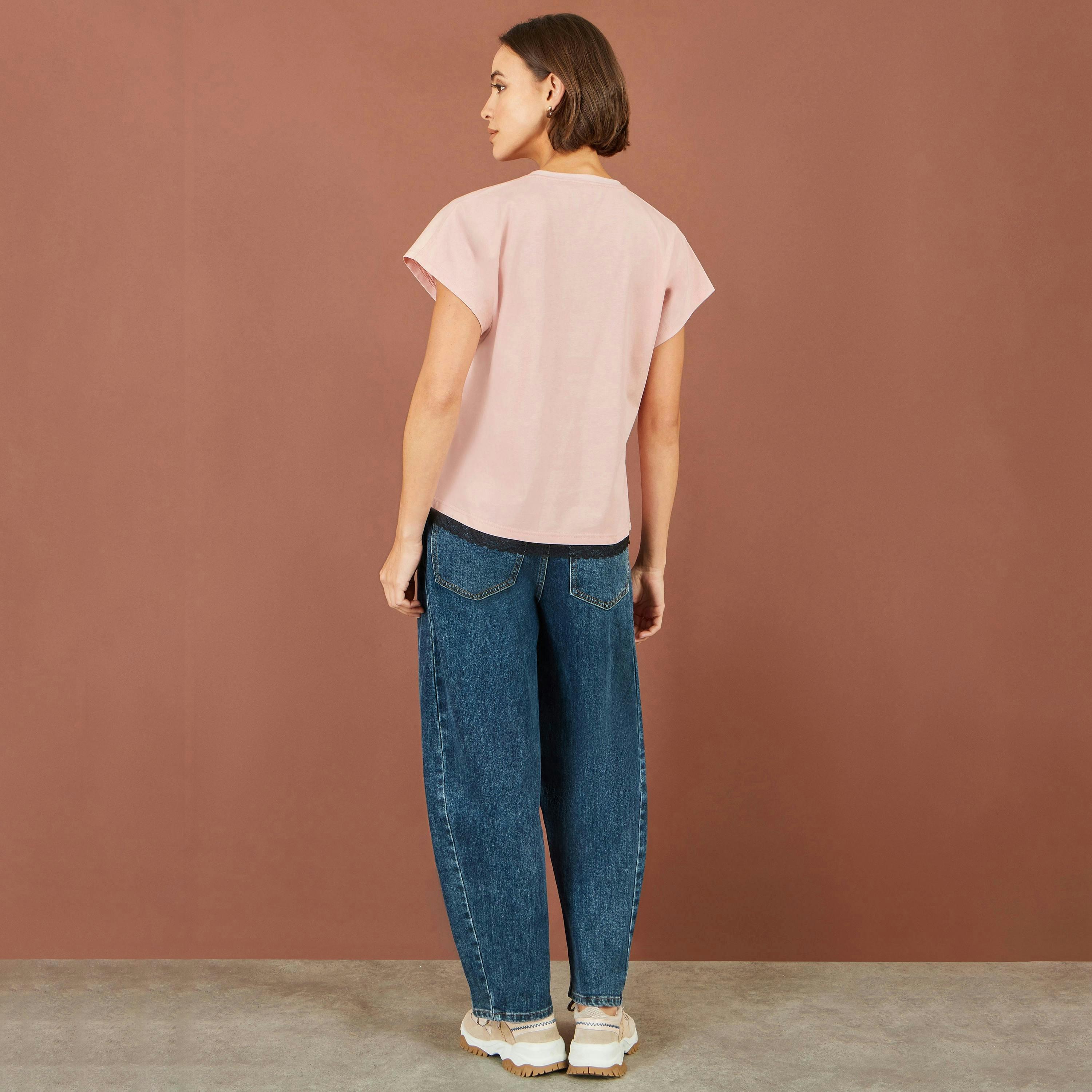 Yumi Pink Bow T-Shirt With Lace , view 4 of 5