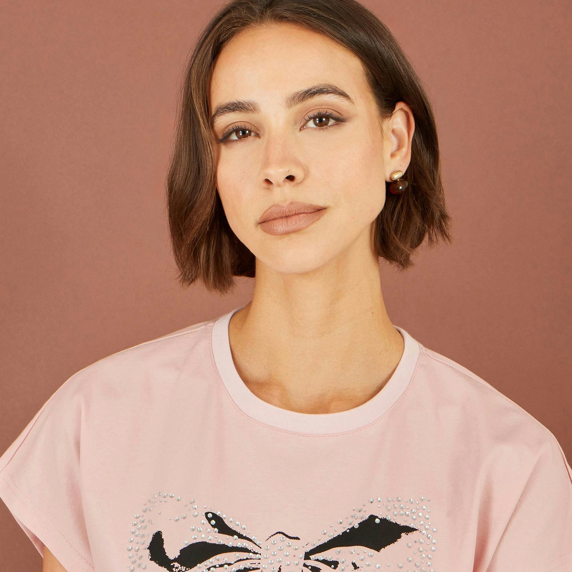 Yumi Pink Bow T-Shirt With Lace , view 5 of 5