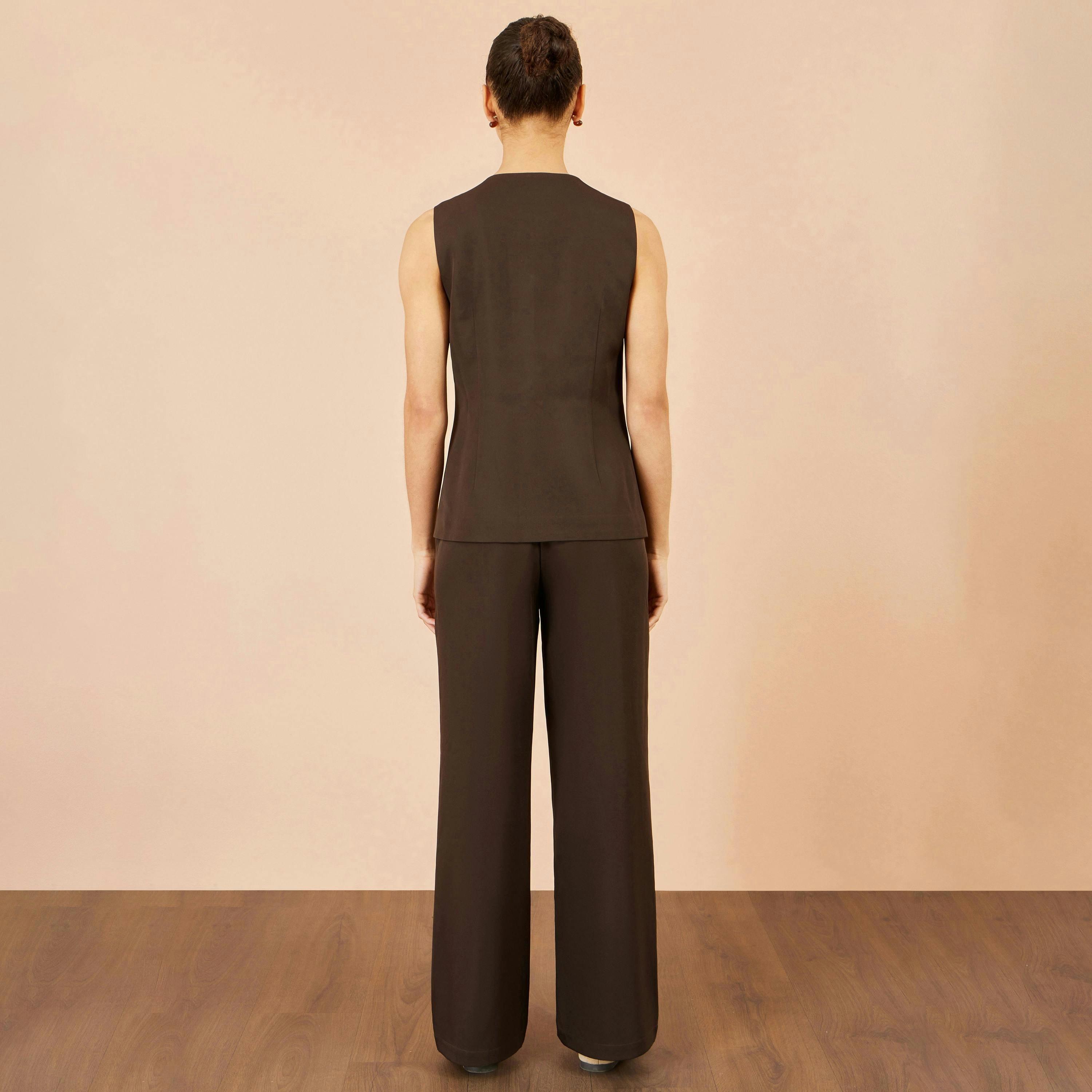 Yumi Brown Long Line Button Waistcoat Top , view 5 of 5