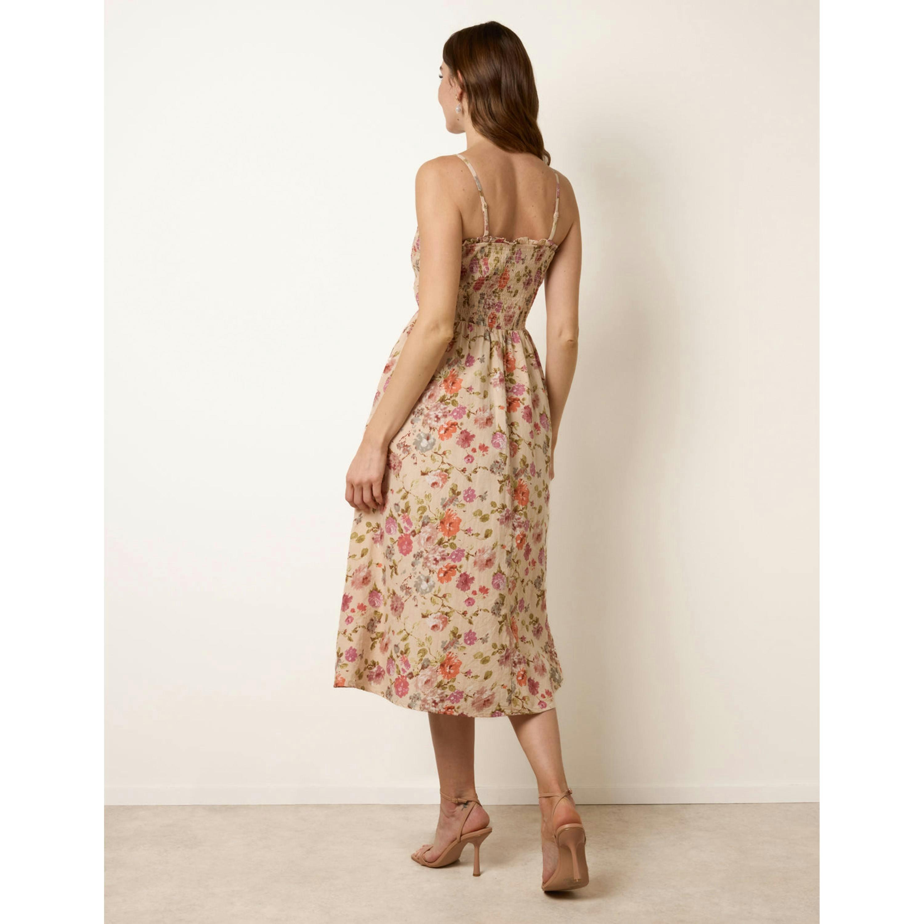 Blue Vanilla Floral Shirred Strappy Midi Dress  in Multicolour , view 2 of 4