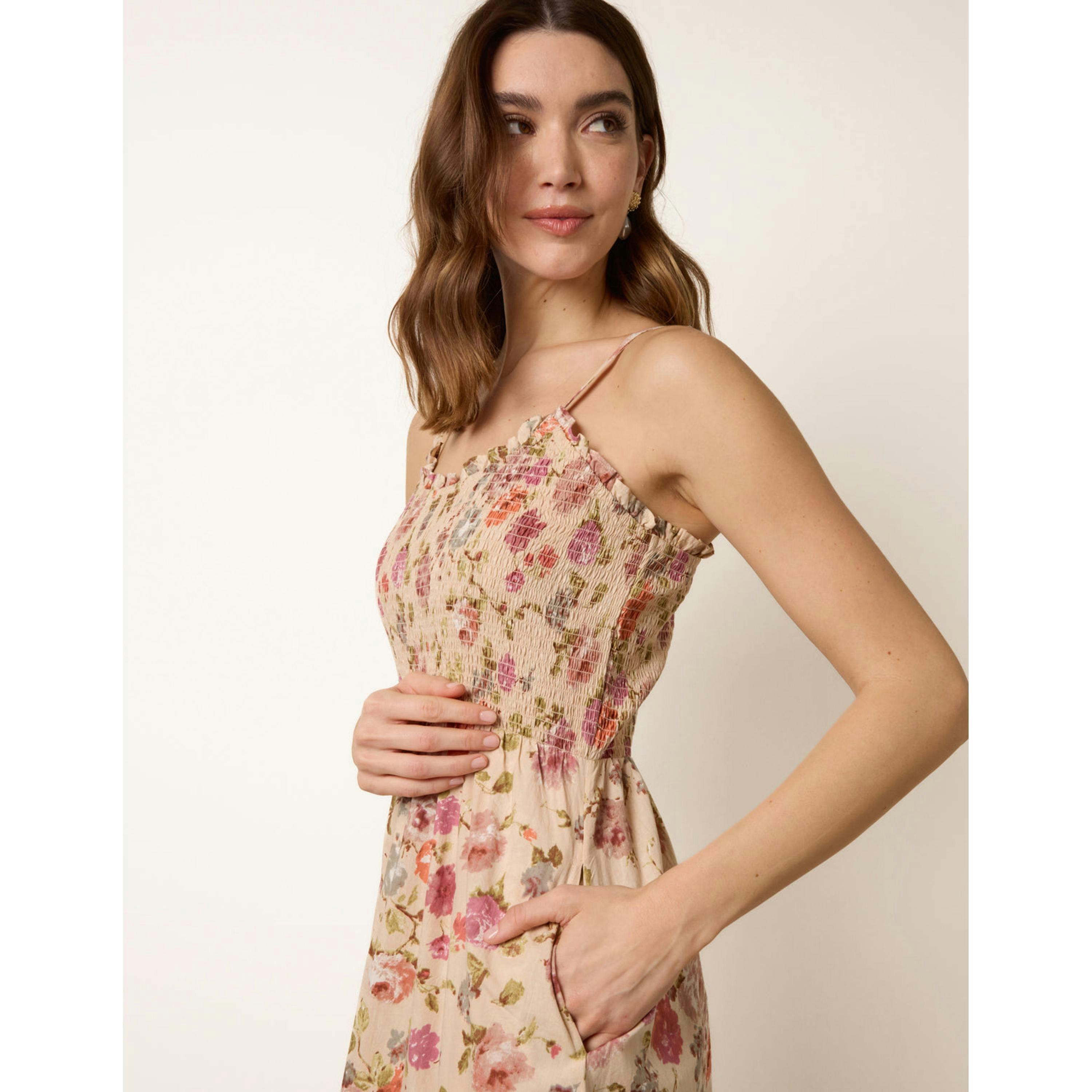 Blue Vanilla Floral Shirred Strappy Midi Dress  in Multicolour , view 3 of 4