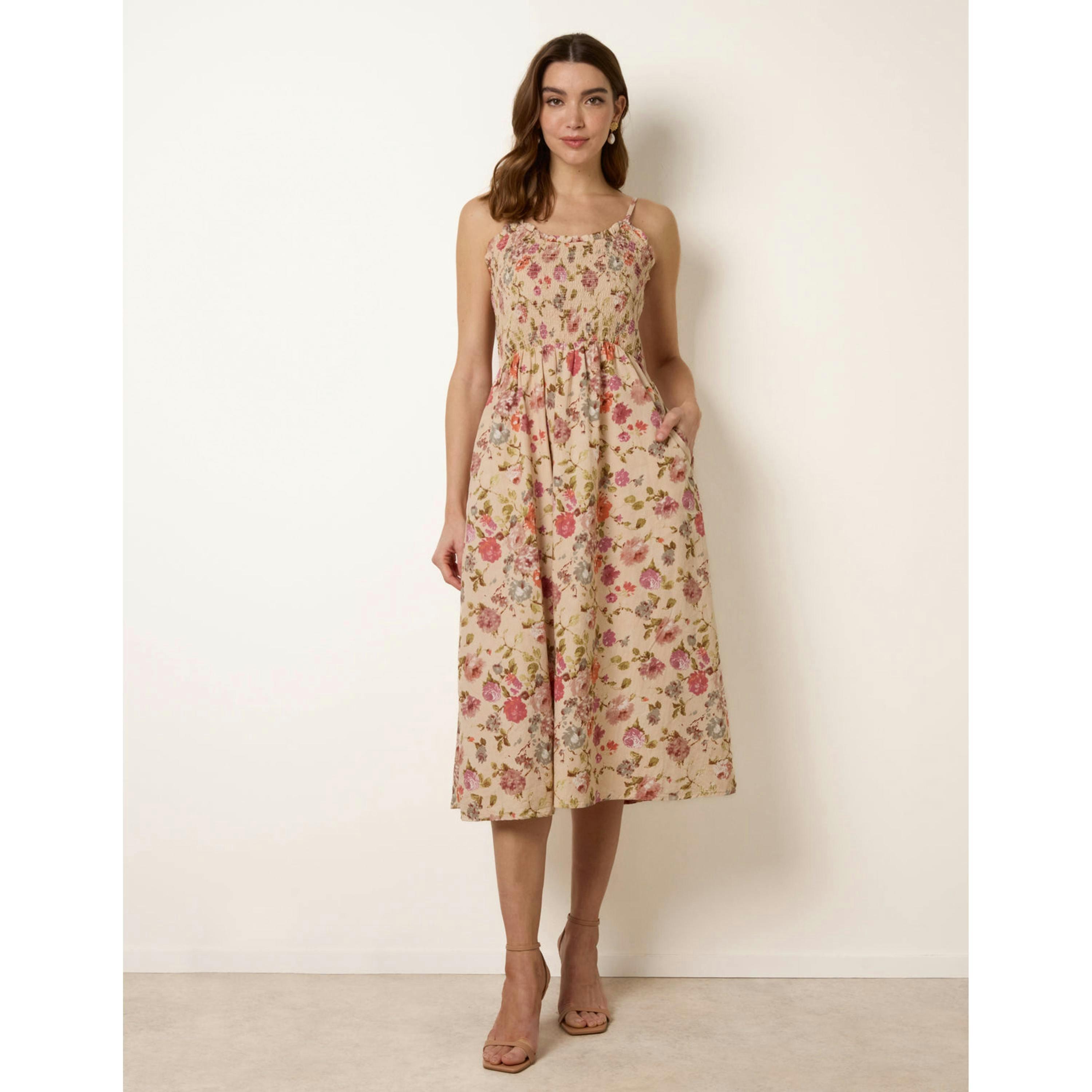 Blue Vanilla Floral Shirred Strappy Midi Dress  in Multicolour , view 4 of 4